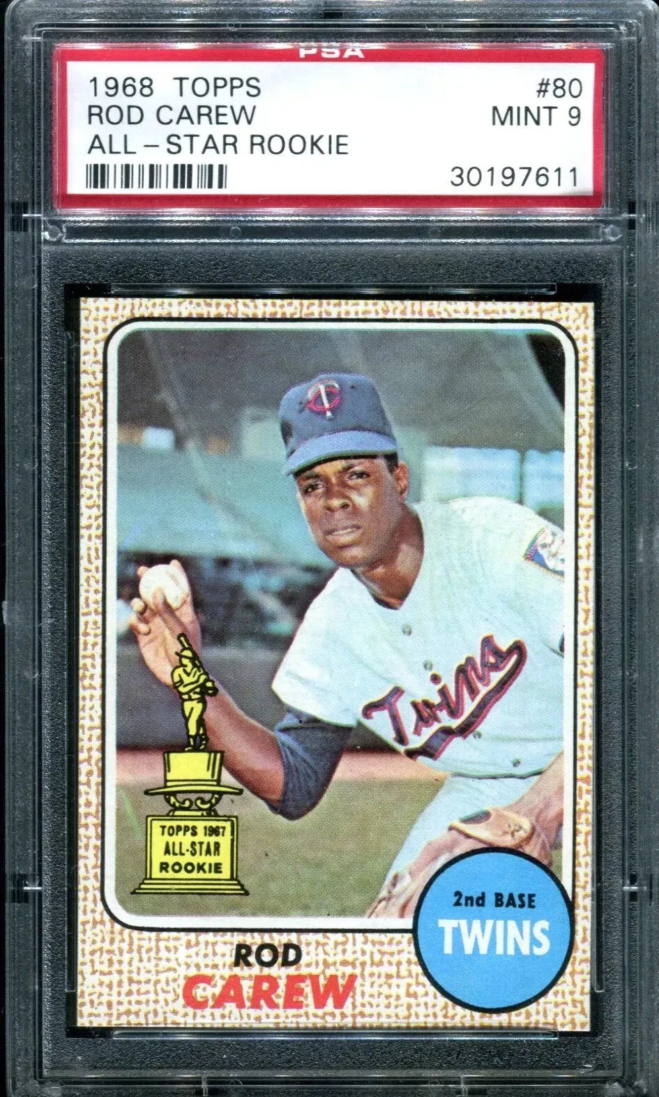 1968 Topps Rod Carew All-Star Rookie Baseball Card (PSA 9 Mint)