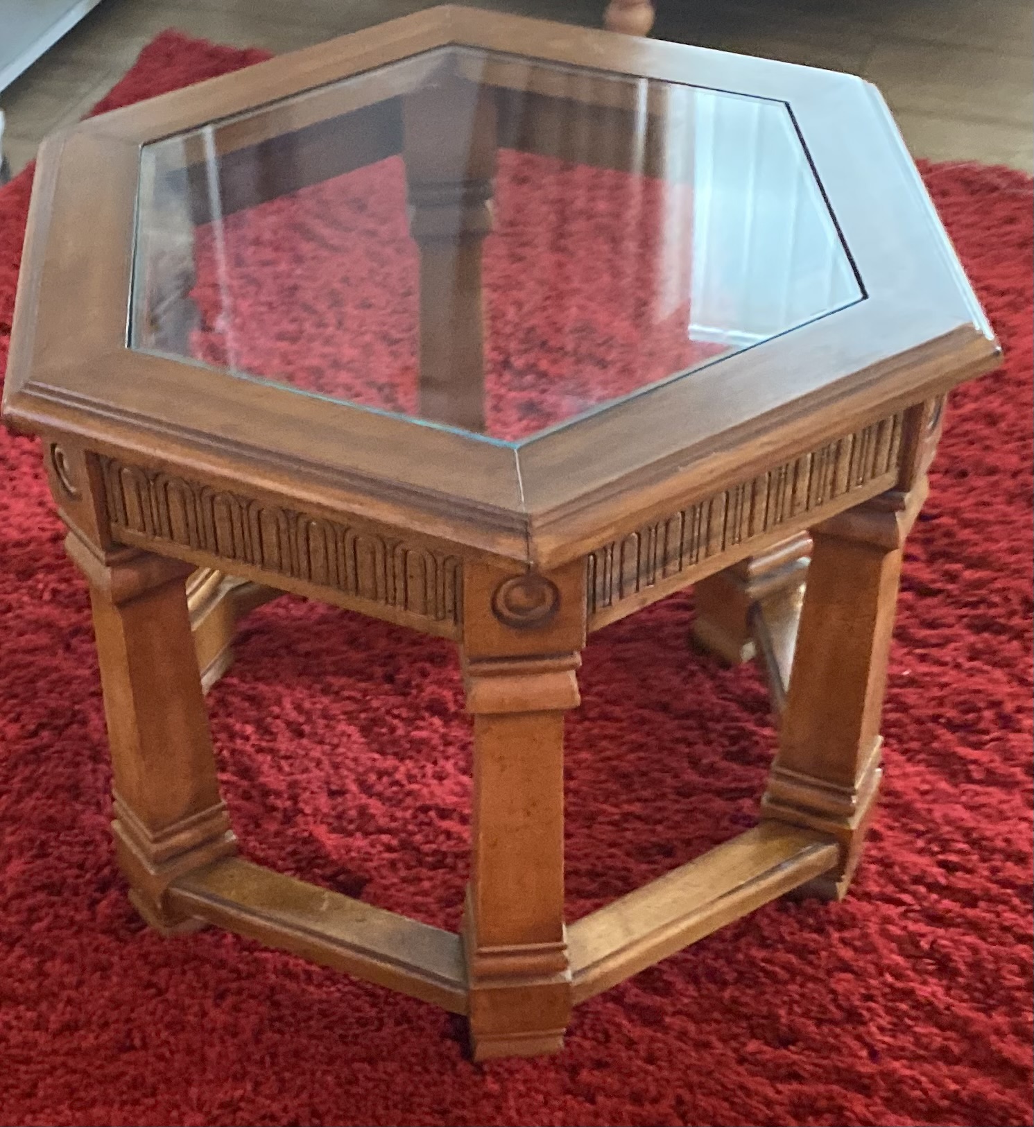 Gothic Revival Style Hexagonal Glass-Top Side Table
