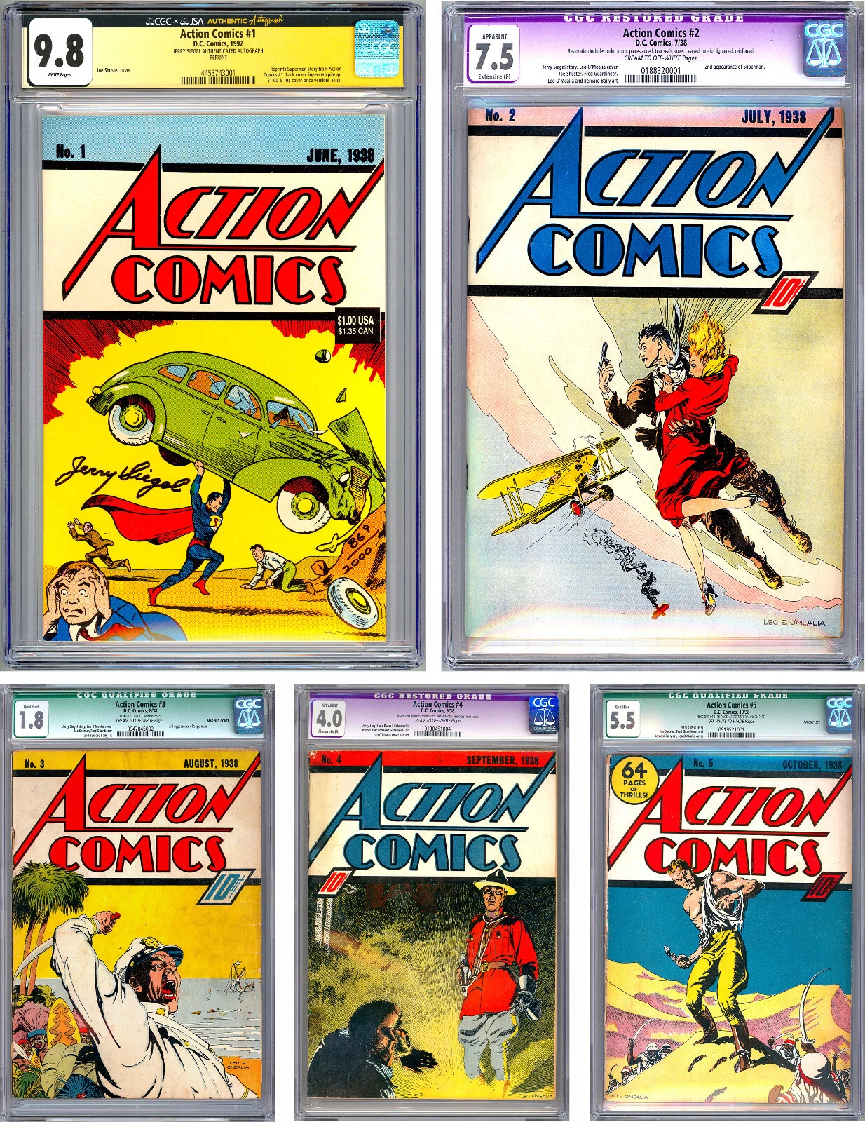 Golden Age DC Comics Action Comics Group, including 1992 Action Comics #1 Reprint and 1938 Action Comics #2, #3, #4...