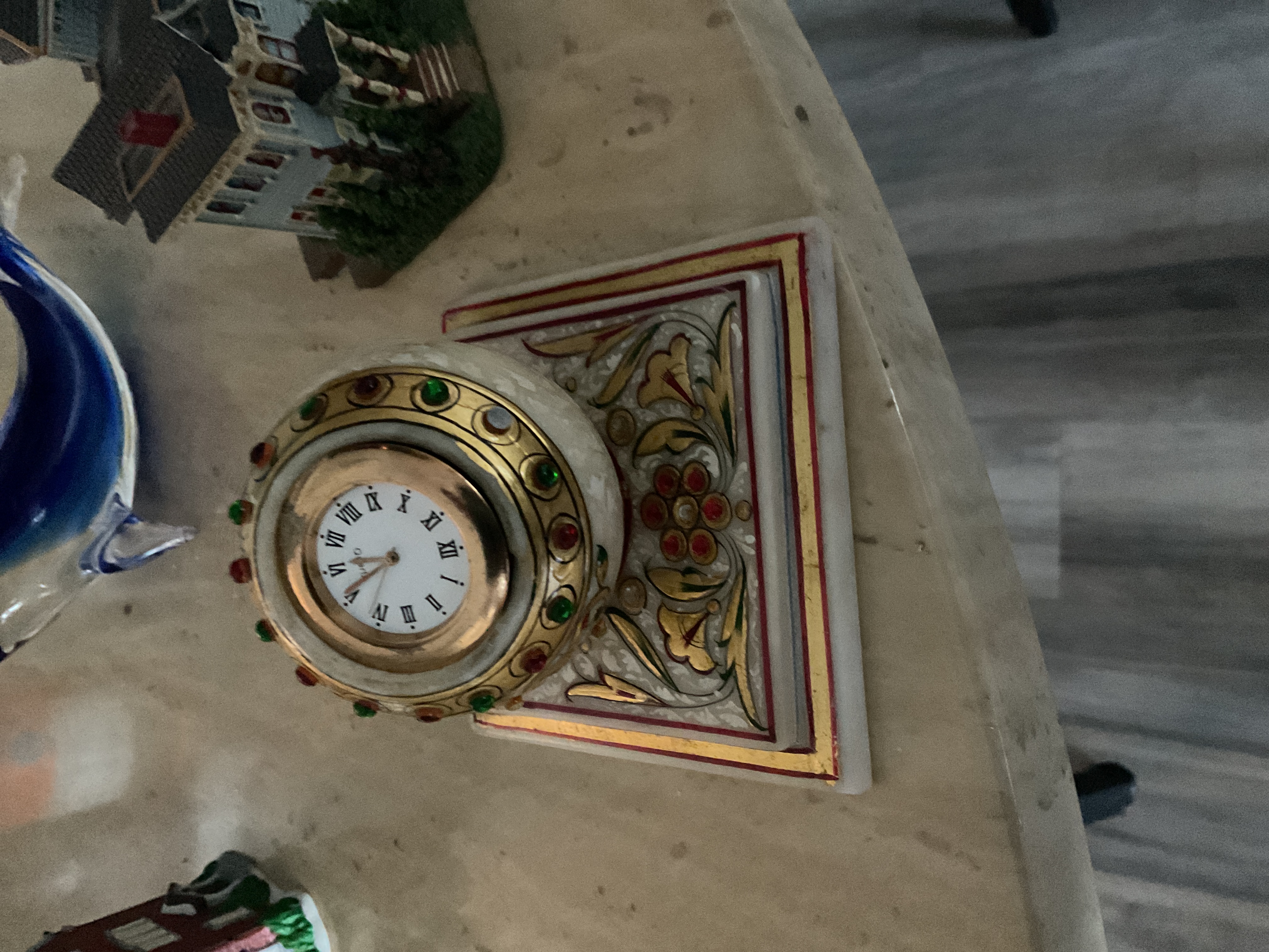 Victorian Revival Enamel and Stone Table Clock