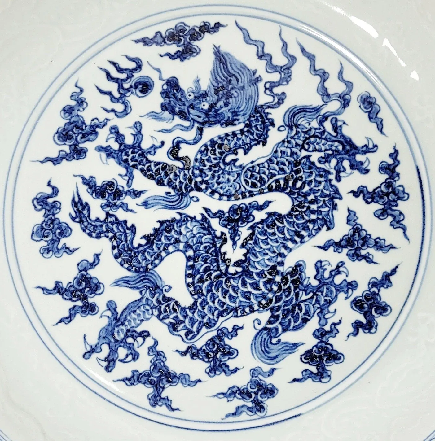 Chinese Ming Style Blue and White Dragon Charger thumbnail 2