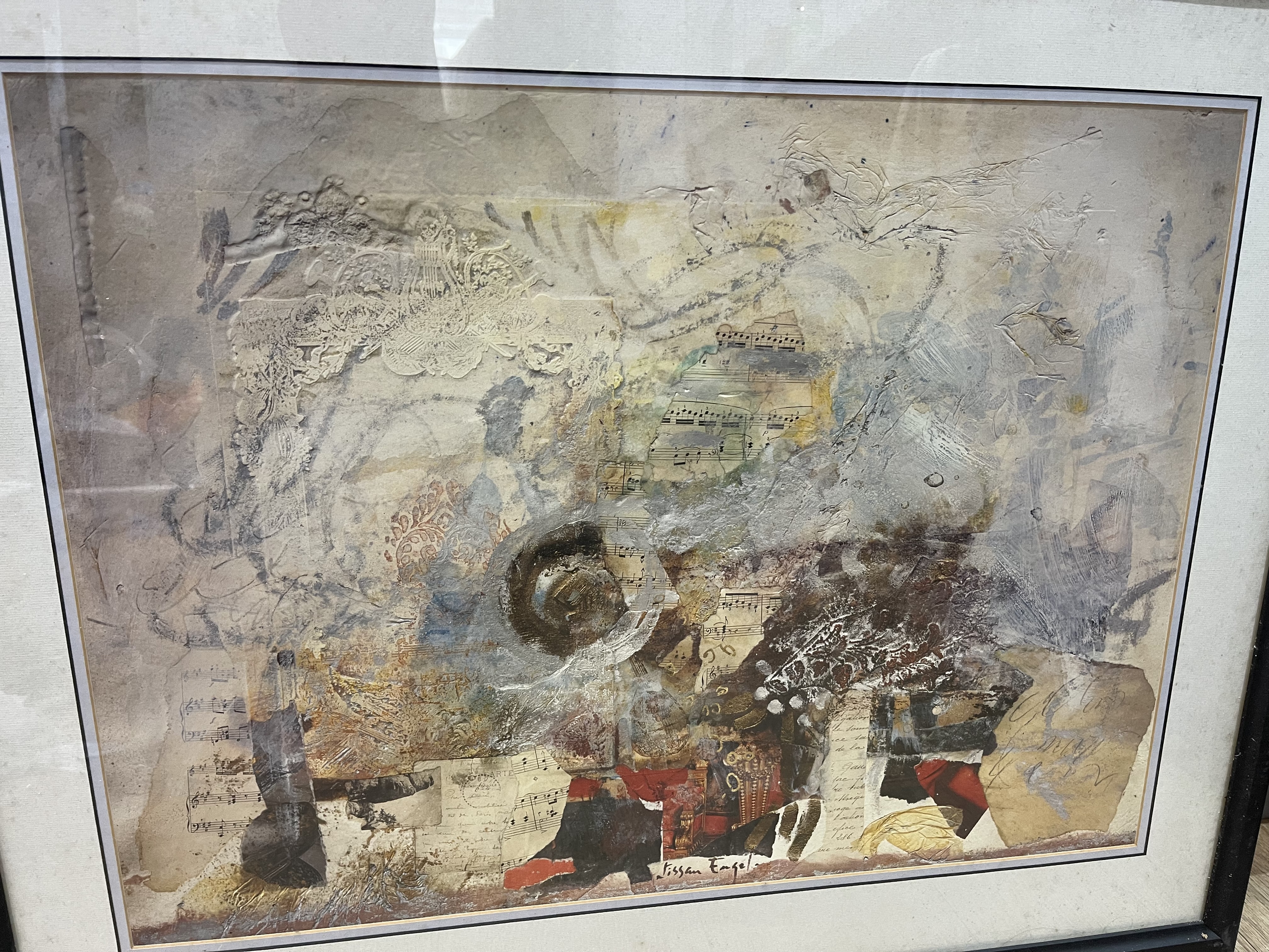 Postmodern Abstract Mixed‑Media Collage on Paper (Sheet‑Music Assemblage)