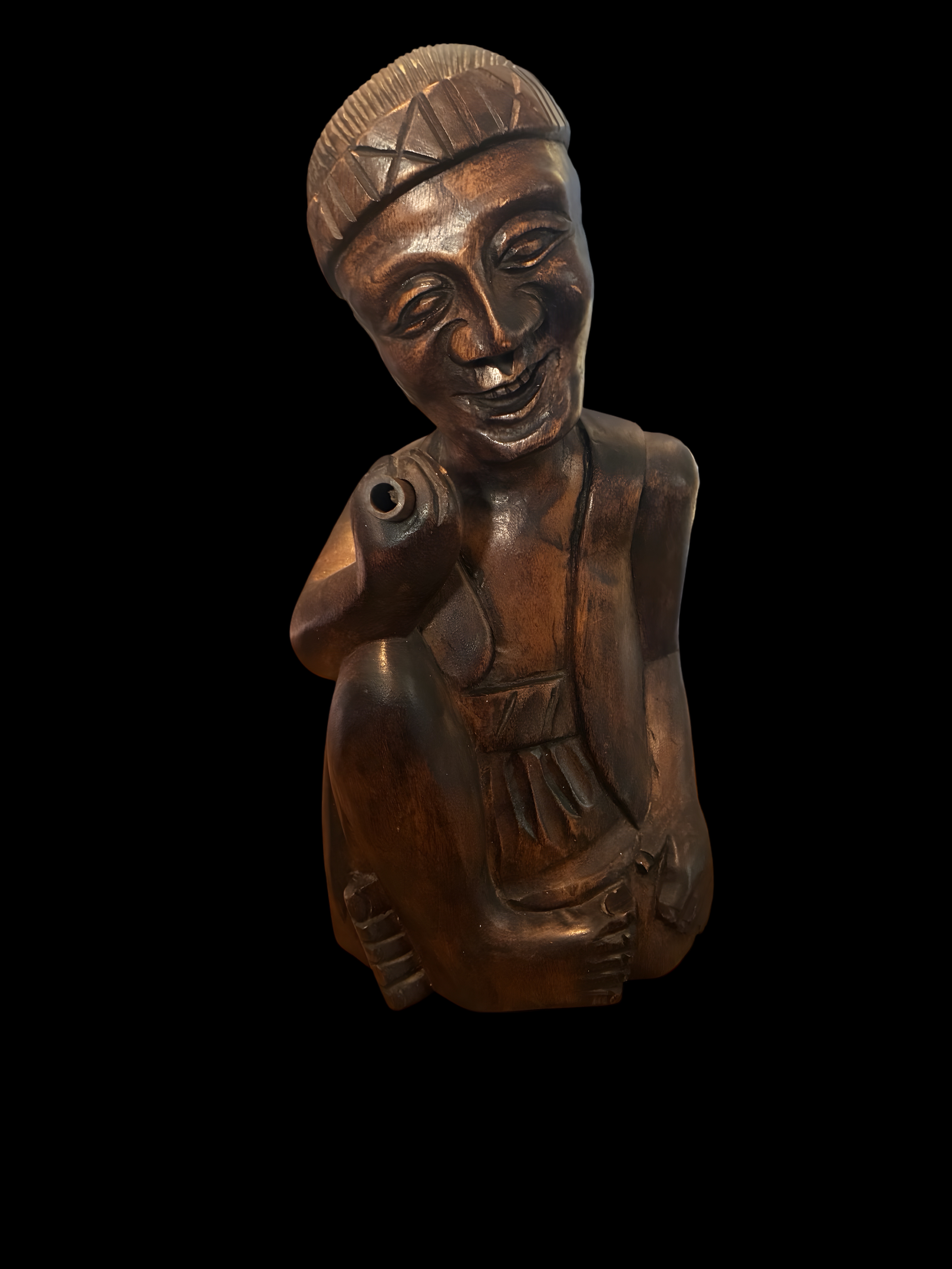 African Folk Art Carved Hardwood Figure with Pipe