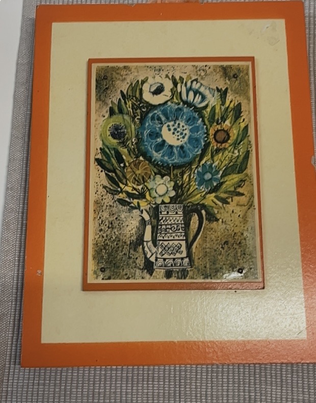 Mid-Century Modern Floral Still Life Print on Board