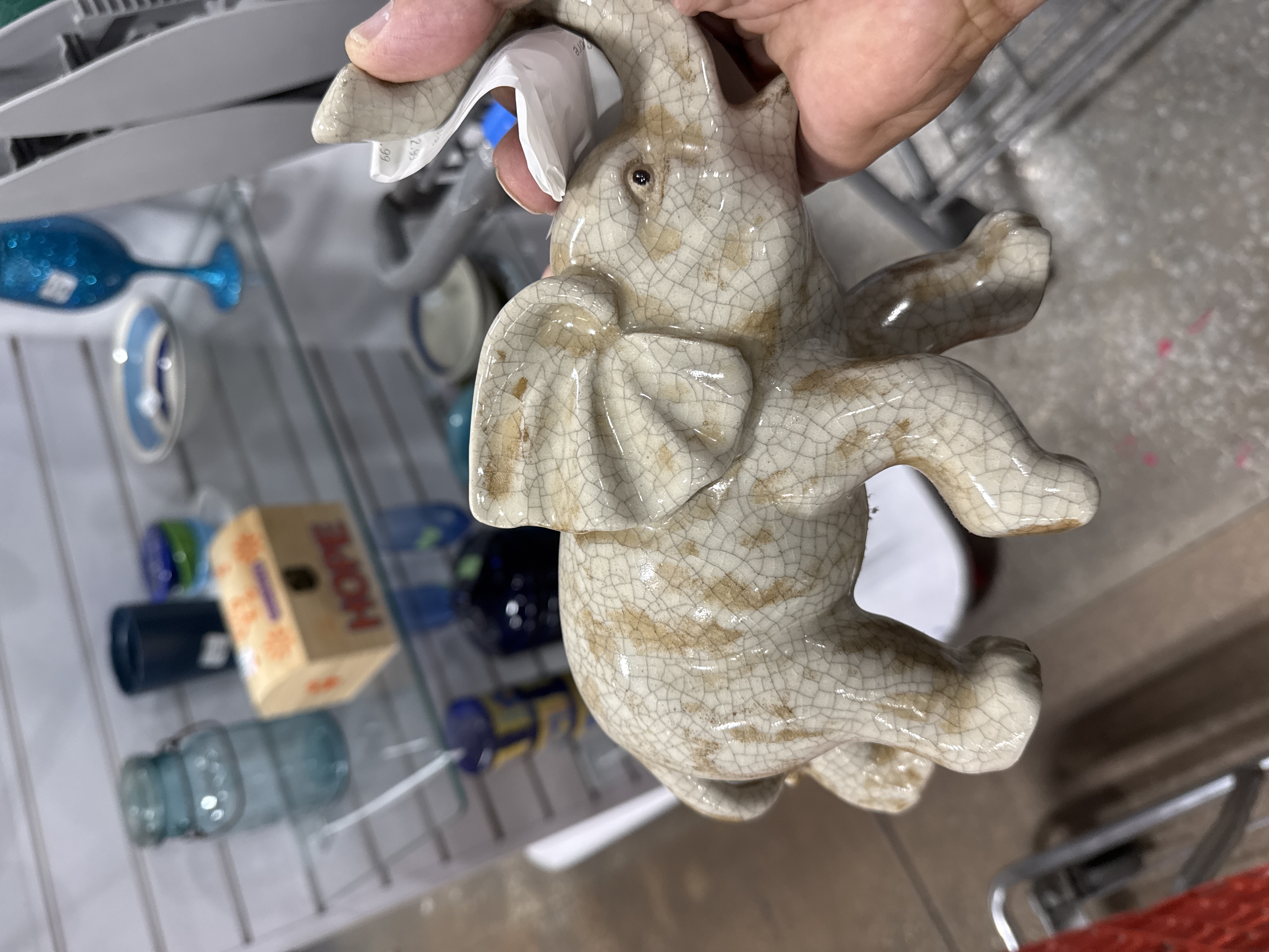 Craquelure Glazed Ceramic Elephant Figurine