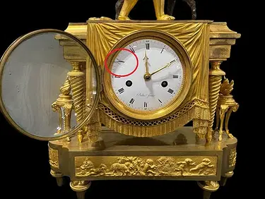 French Empire Period Ormolu and Patinated Bronze Figural Mantel Clock thumbnail 3
