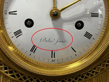 French Empire Period Ormolu and Patinated Bronze Figural Mantel Clock thumbnail 4
