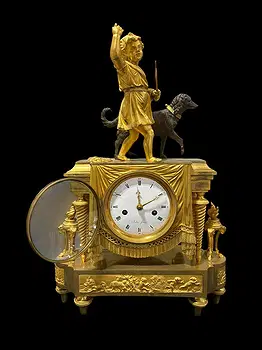 French Empire Period Ormolu and Patinated Bronze Figural Mantel Clock thumbnail 6