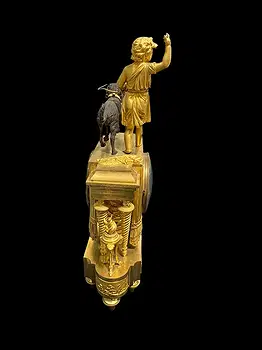French Empire Period Ormolu and Patinated Bronze Figural Mantel Clock thumbnail 7