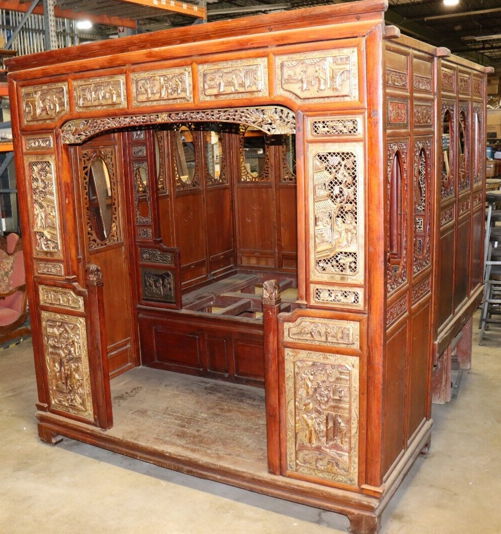 Qing Dynasty Carved Hardwood Wedding Bed