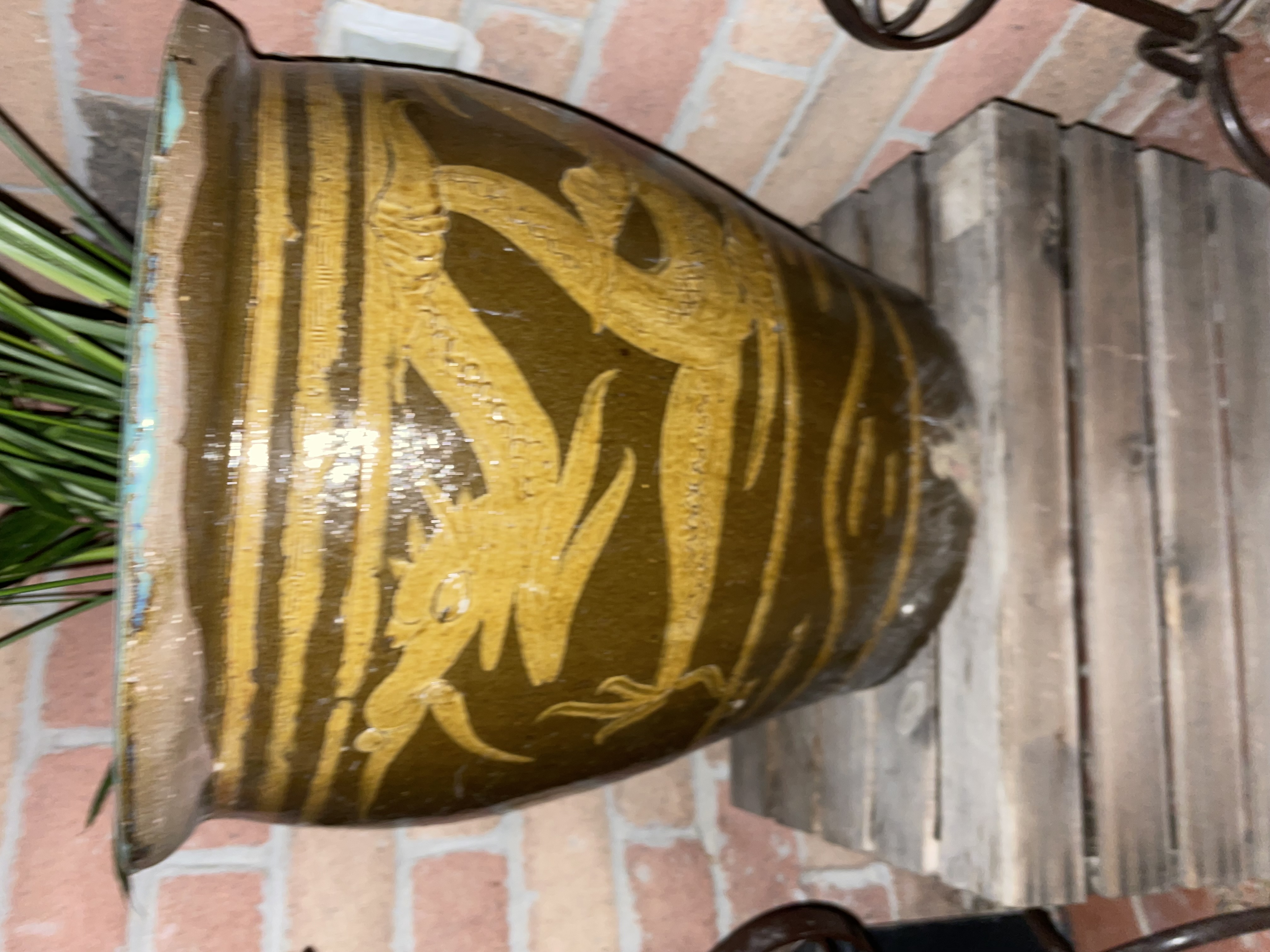 Chinese Dragon Motif Glazed Ceramic Planter