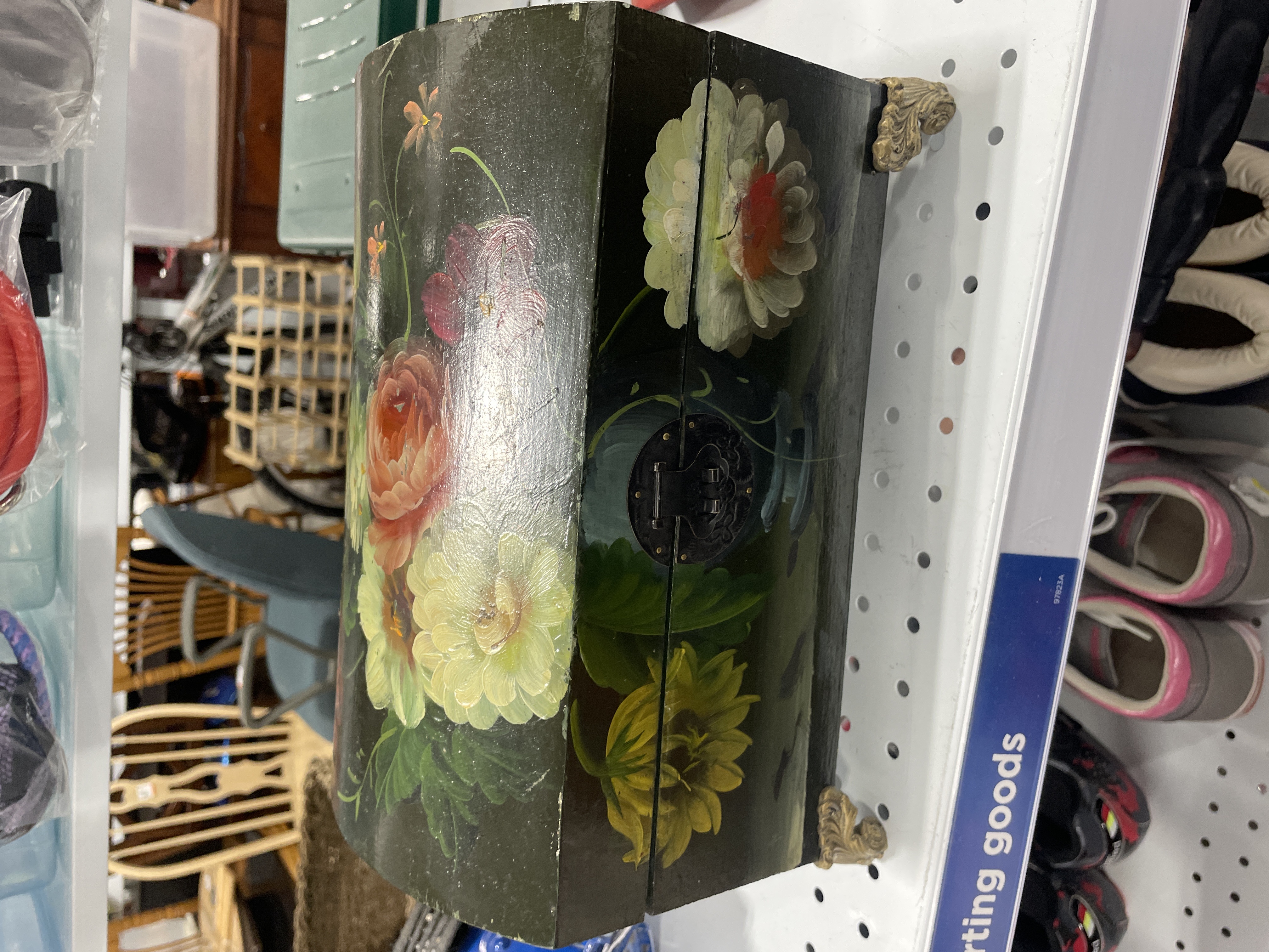 Hand-Painted Floral Wooden Trunk