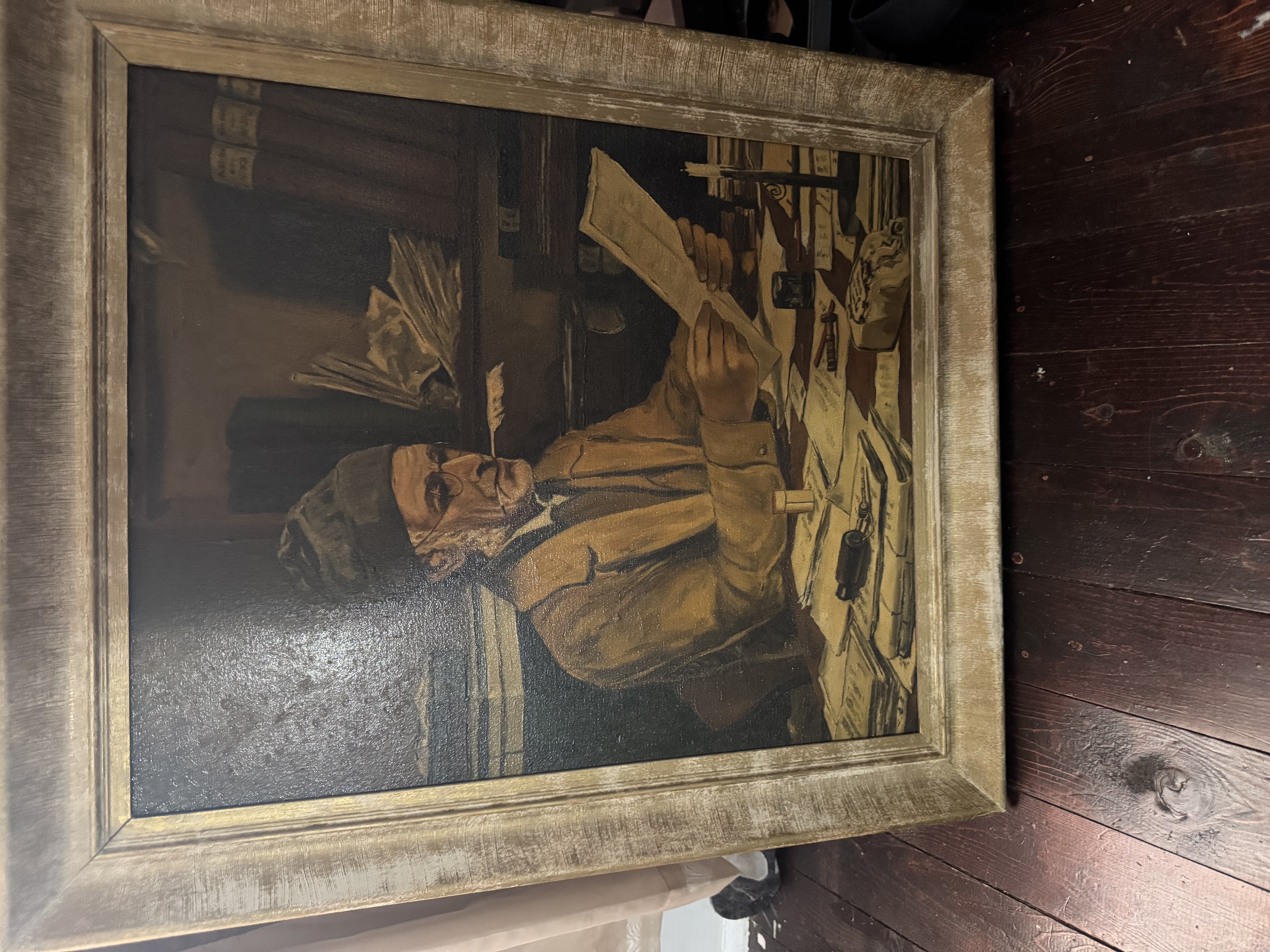Continental Academic Genre Oil Painting – Scholar at Desk