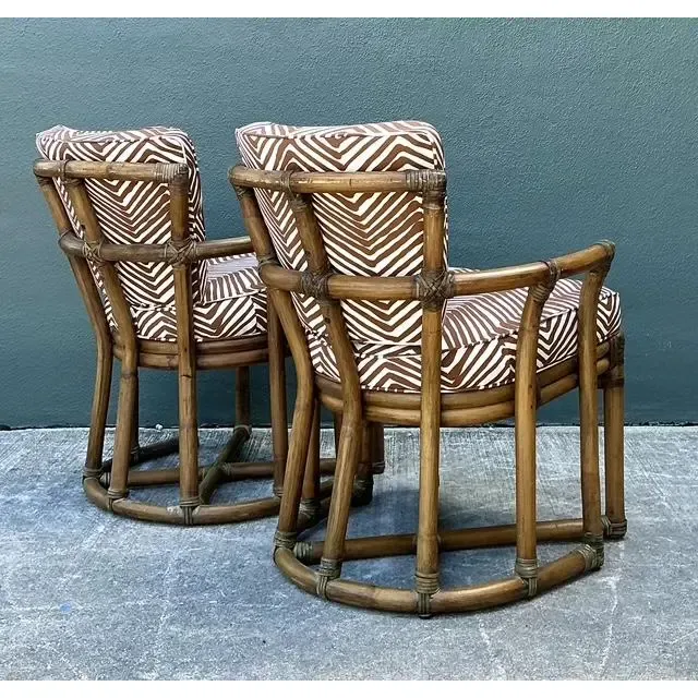 Hollywood Regency Style Faux-Bamboo Upholstered Armchairs, Pair thumbnail 3