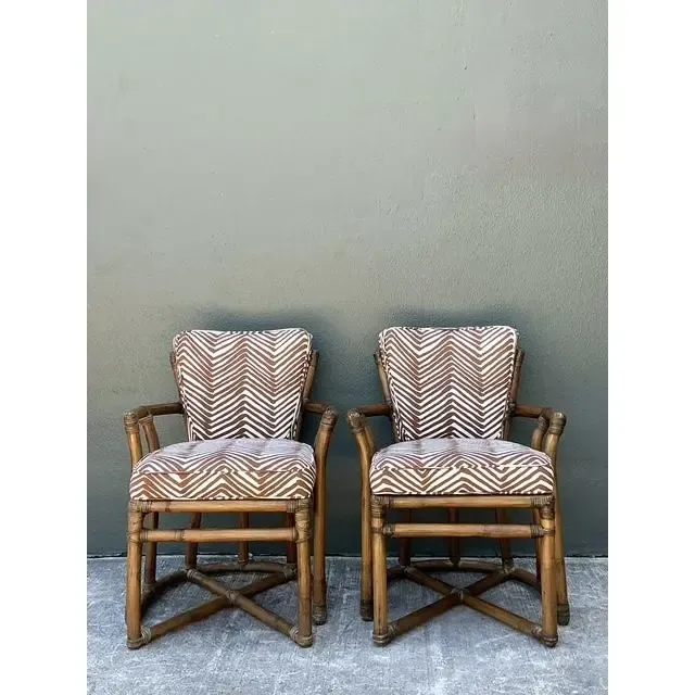Hollywood Regency Style Faux-Bamboo Upholstered Armchairs, Pair thumbnail 6