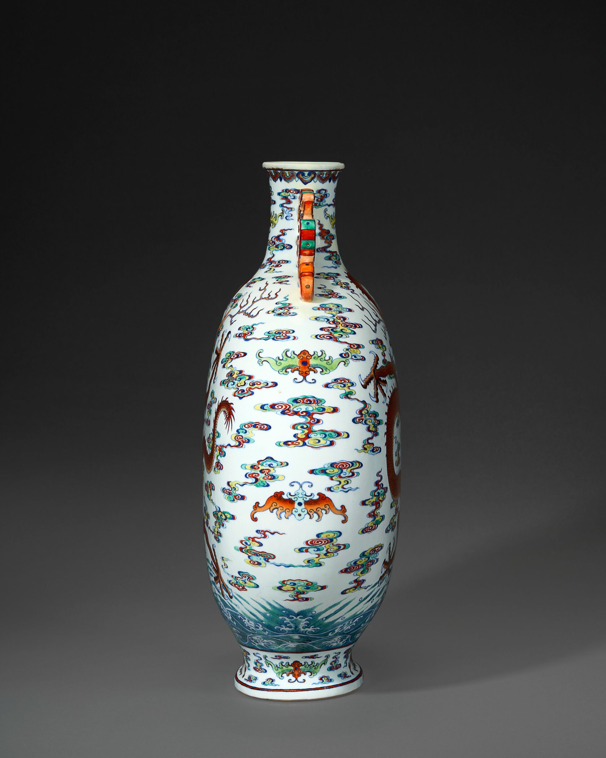 Chinese Qianlong Style Famille Rose Porcelain Dragon Moonflask Vase thumbnail 5