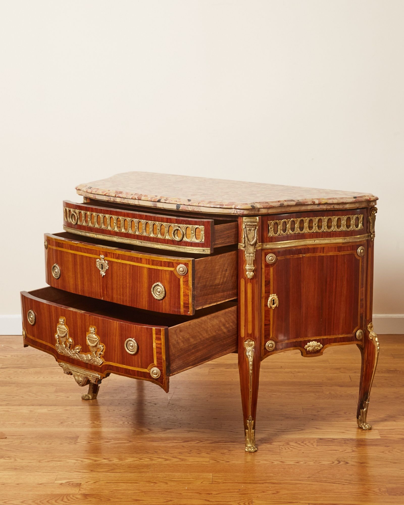 French Louis XV Style Kingwood and Marble Commode thumbnail 3