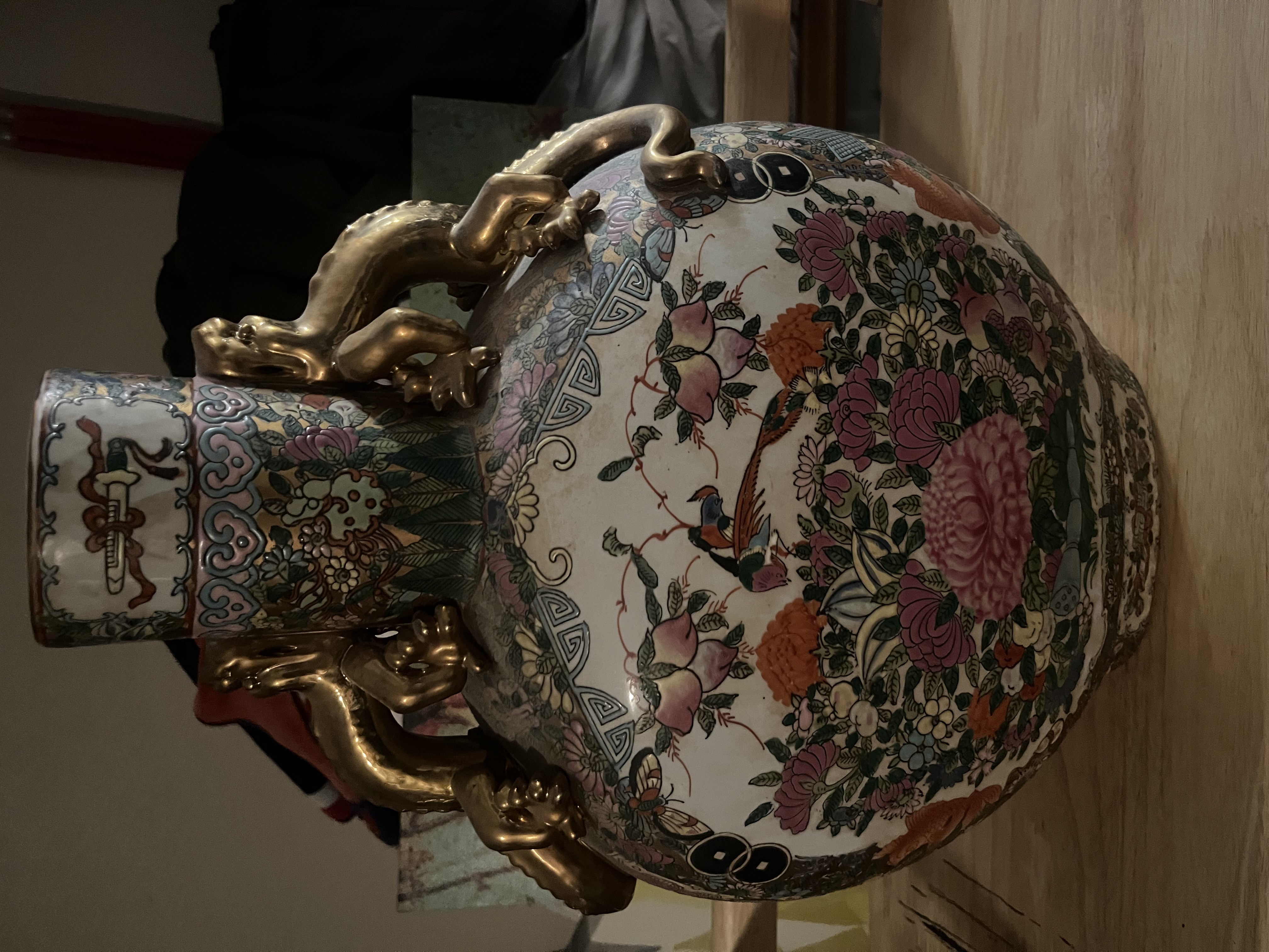 Qing Style Famille Rose Vase with Dragon Handles