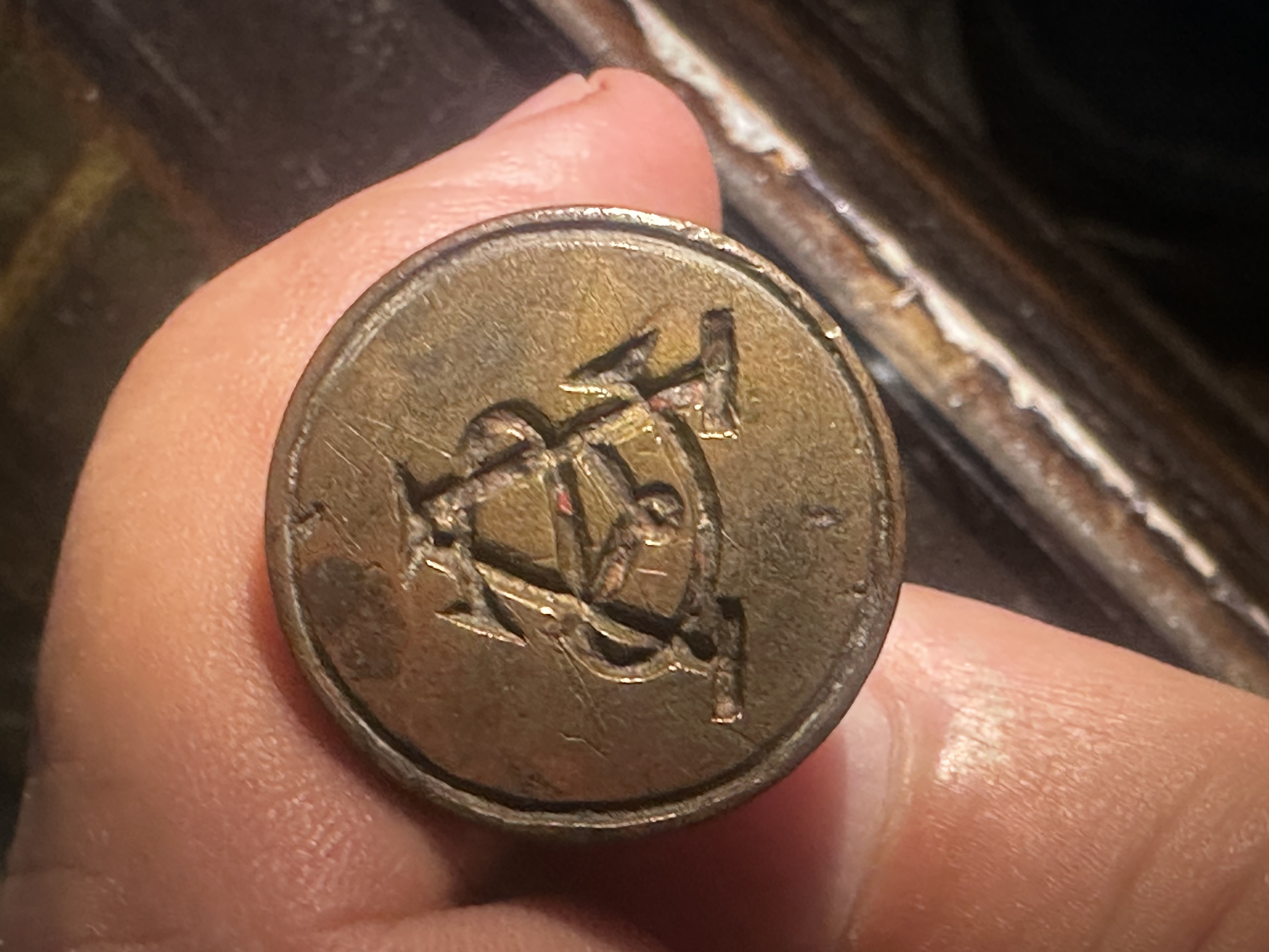 Victorian Brass and Wood Wax Seal Stamp thumbnail 2