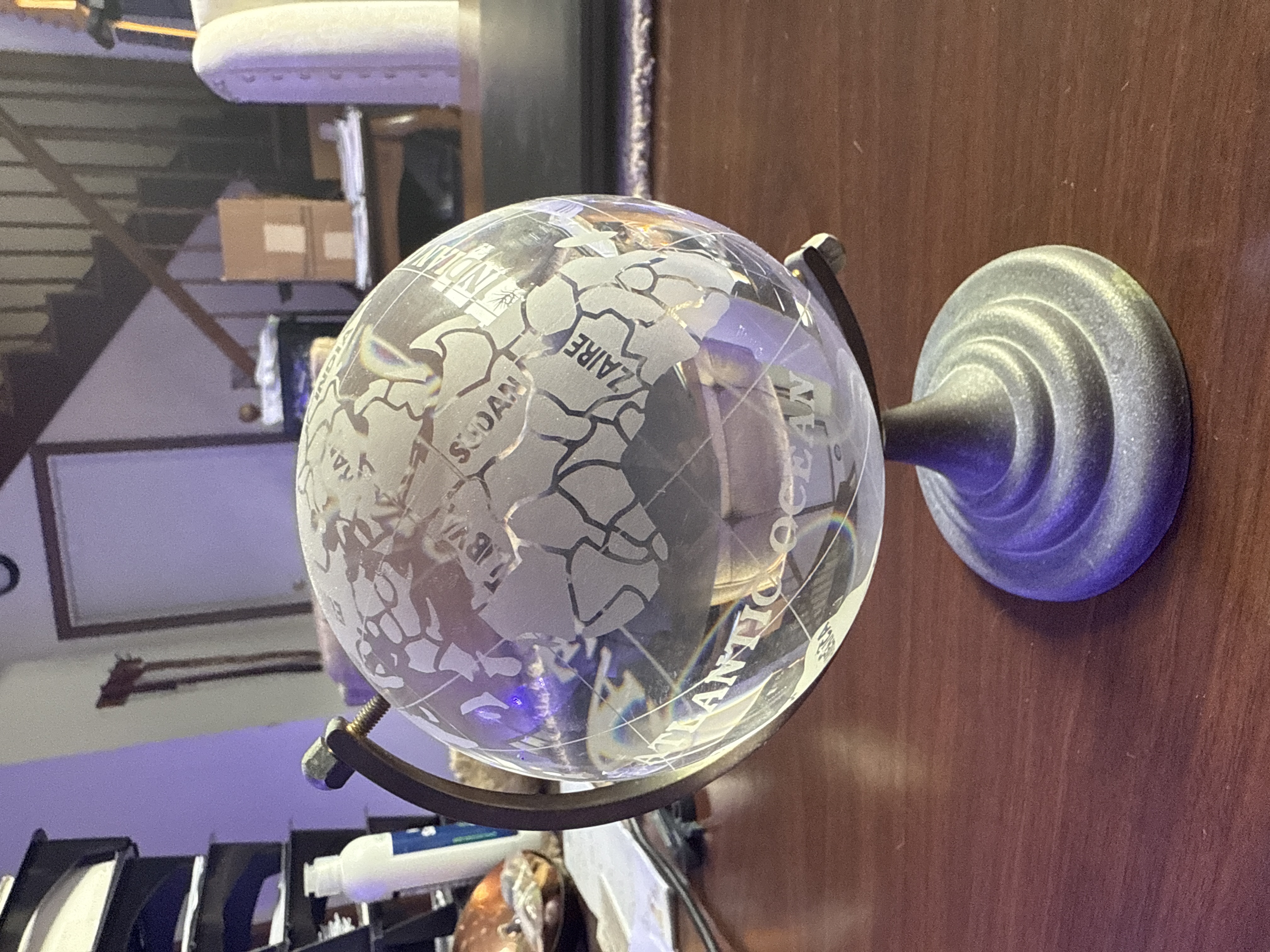 Contemporary Etched Crystal World Globe