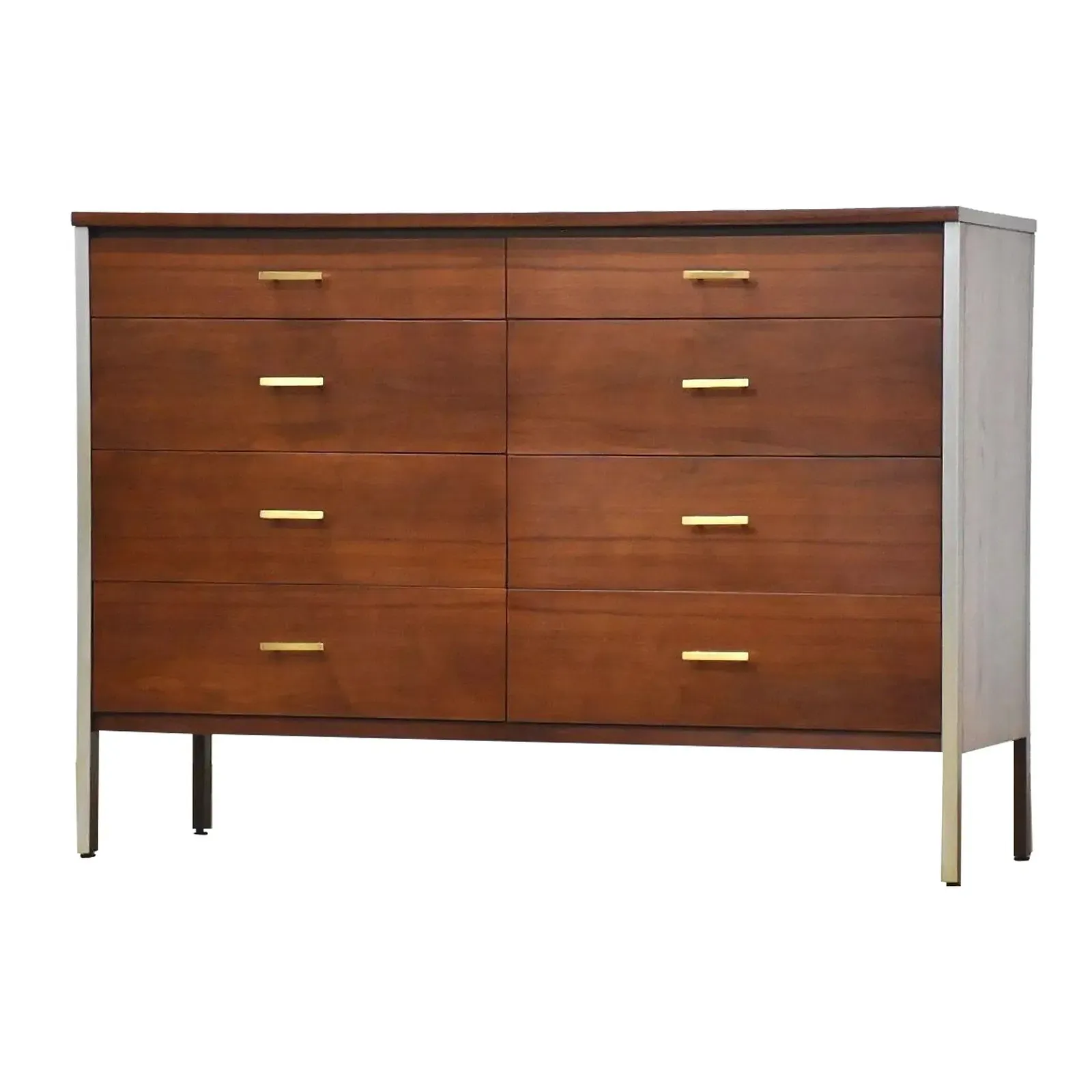 Mid-Century Modern Walnut and Gray Eight-Drawer Dresser