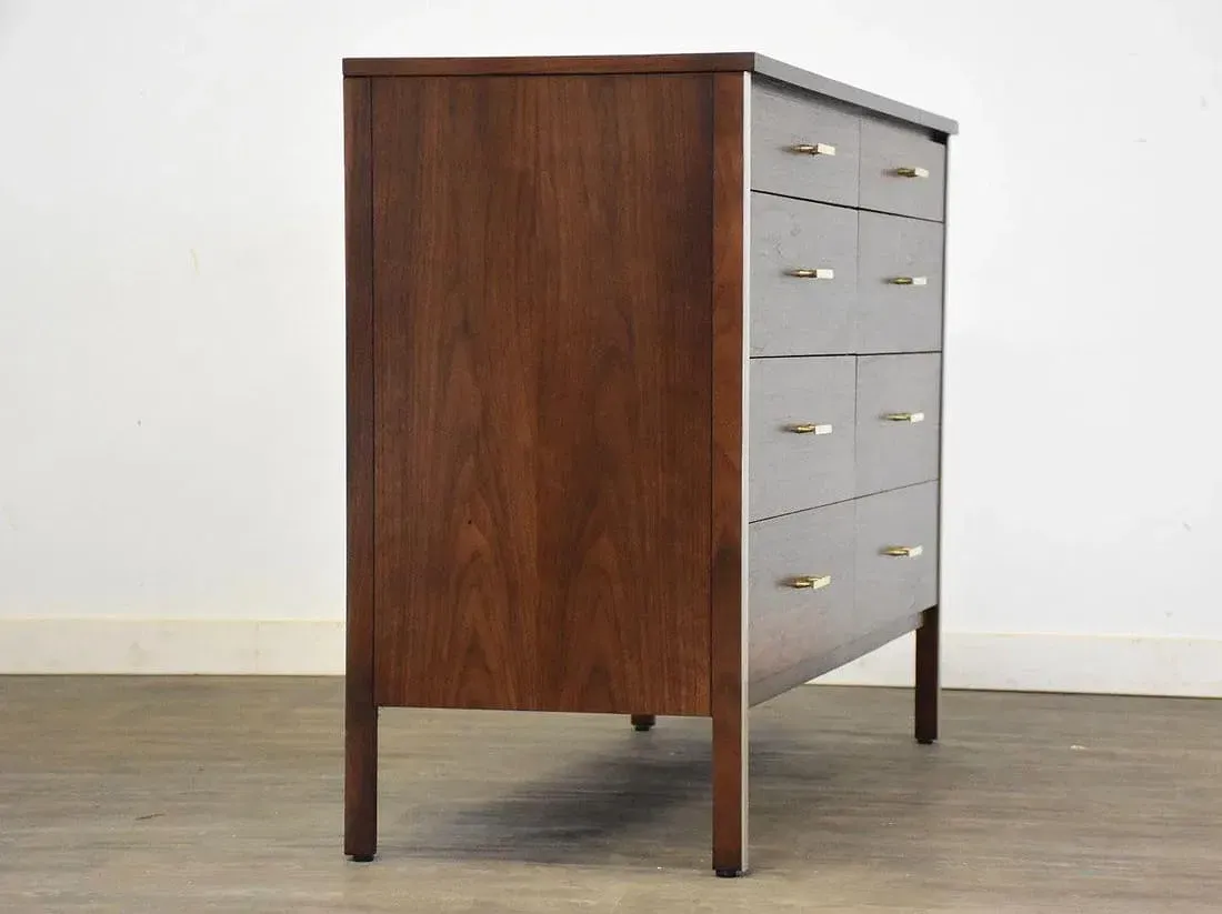 Mid-Century Modern Walnut and Gray Eight-Drawer Dresser thumbnail 2