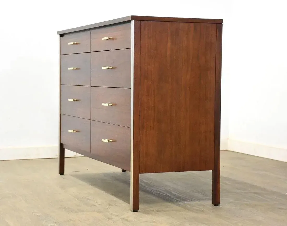 Mid-Century Modern Walnut and Gray Eight-Drawer Dresser thumbnail 3