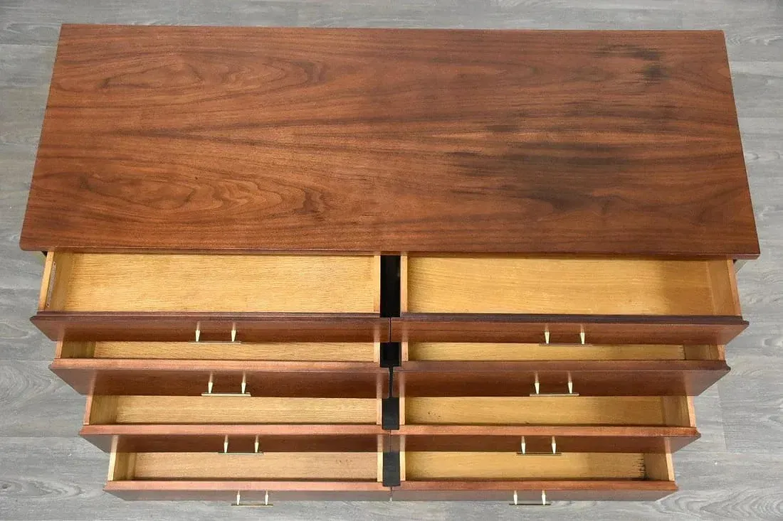 Mid-Century Modern Walnut and Gray Eight-Drawer Dresser thumbnail 4
