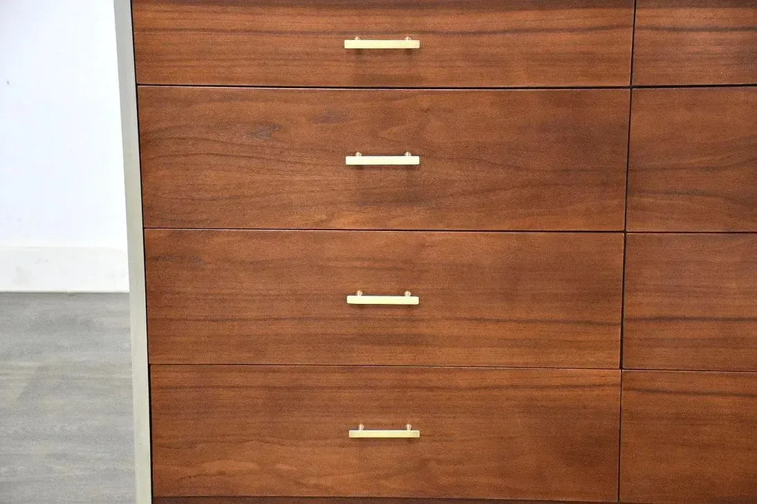 Mid-Century Modern Walnut and Gray Eight-Drawer Dresser thumbnail 8
