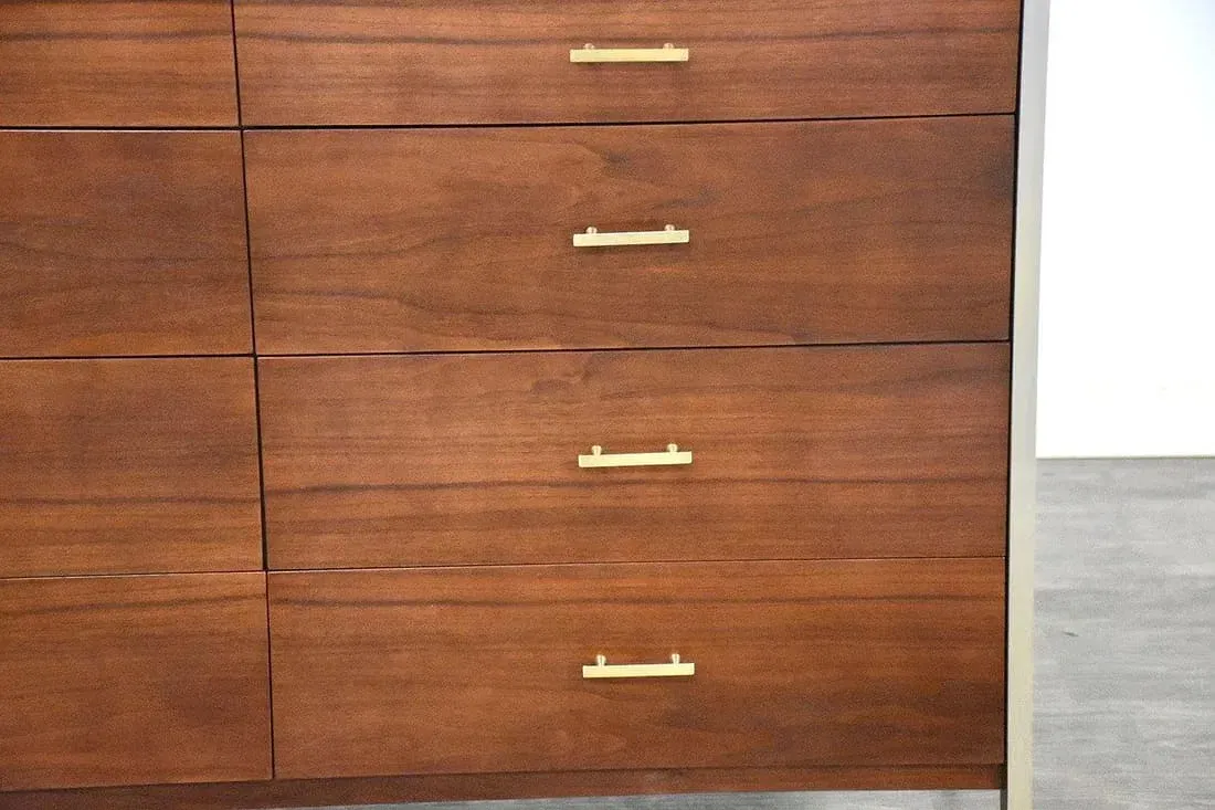 Mid-Century Modern Walnut and Gray Eight-Drawer Dresser thumbnail 9