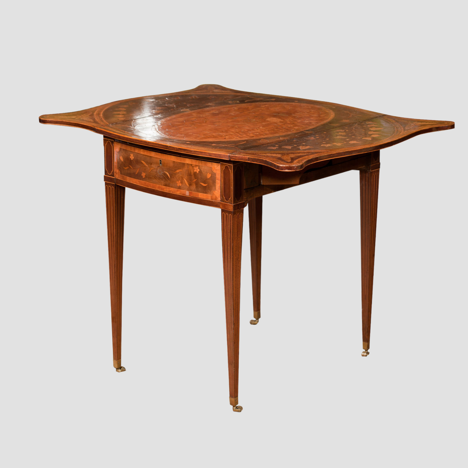 Harewood Marquetry Serpentine Pembroke Table thumbnail 2