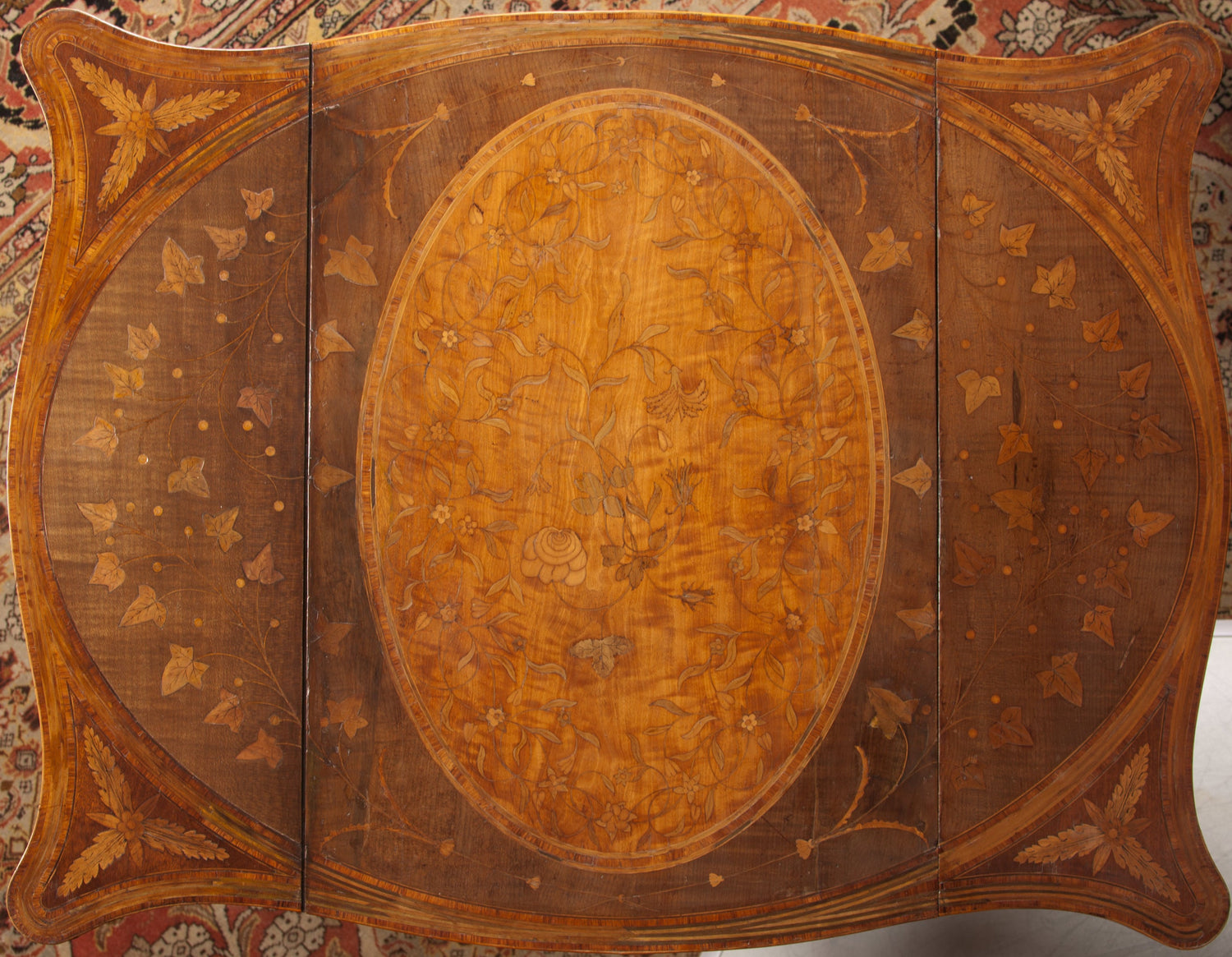 Harewood Marquetry Serpentine Pembroke Table thumbnail 3