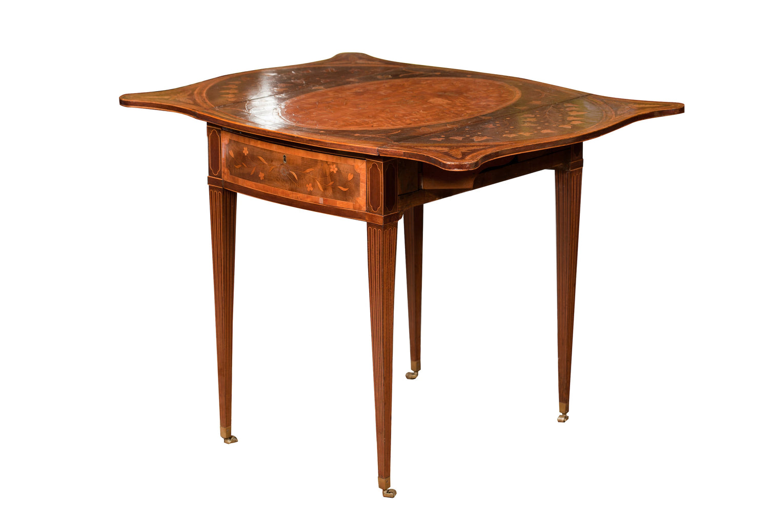 Harewood Marquetry Serpentine Pembroke Table thumbnail 4