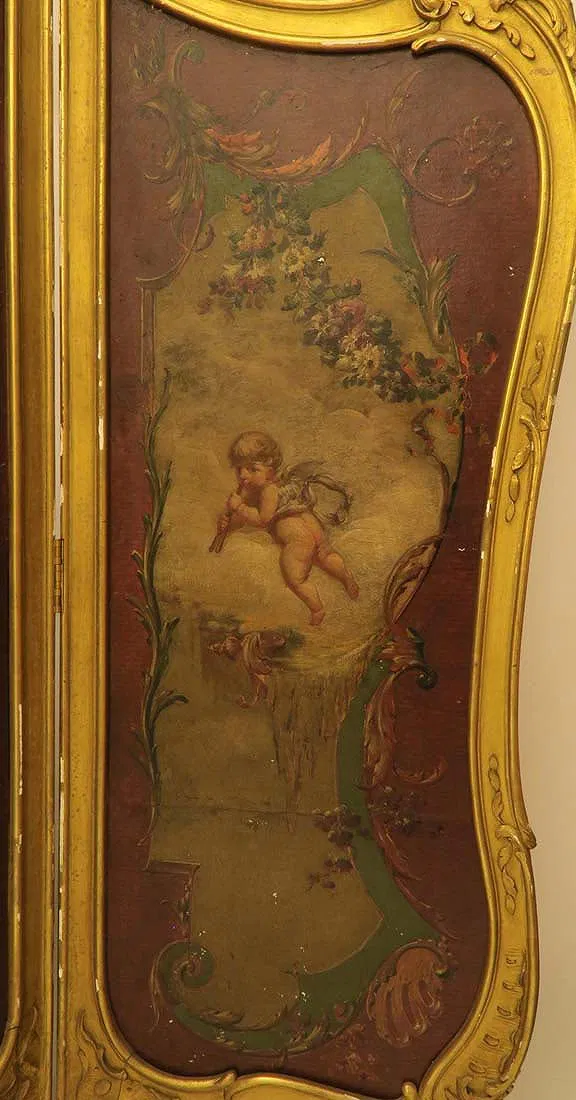 French Louis XV Style Giltwood Three-Fold Painted Rococo Screen thumbnail 5