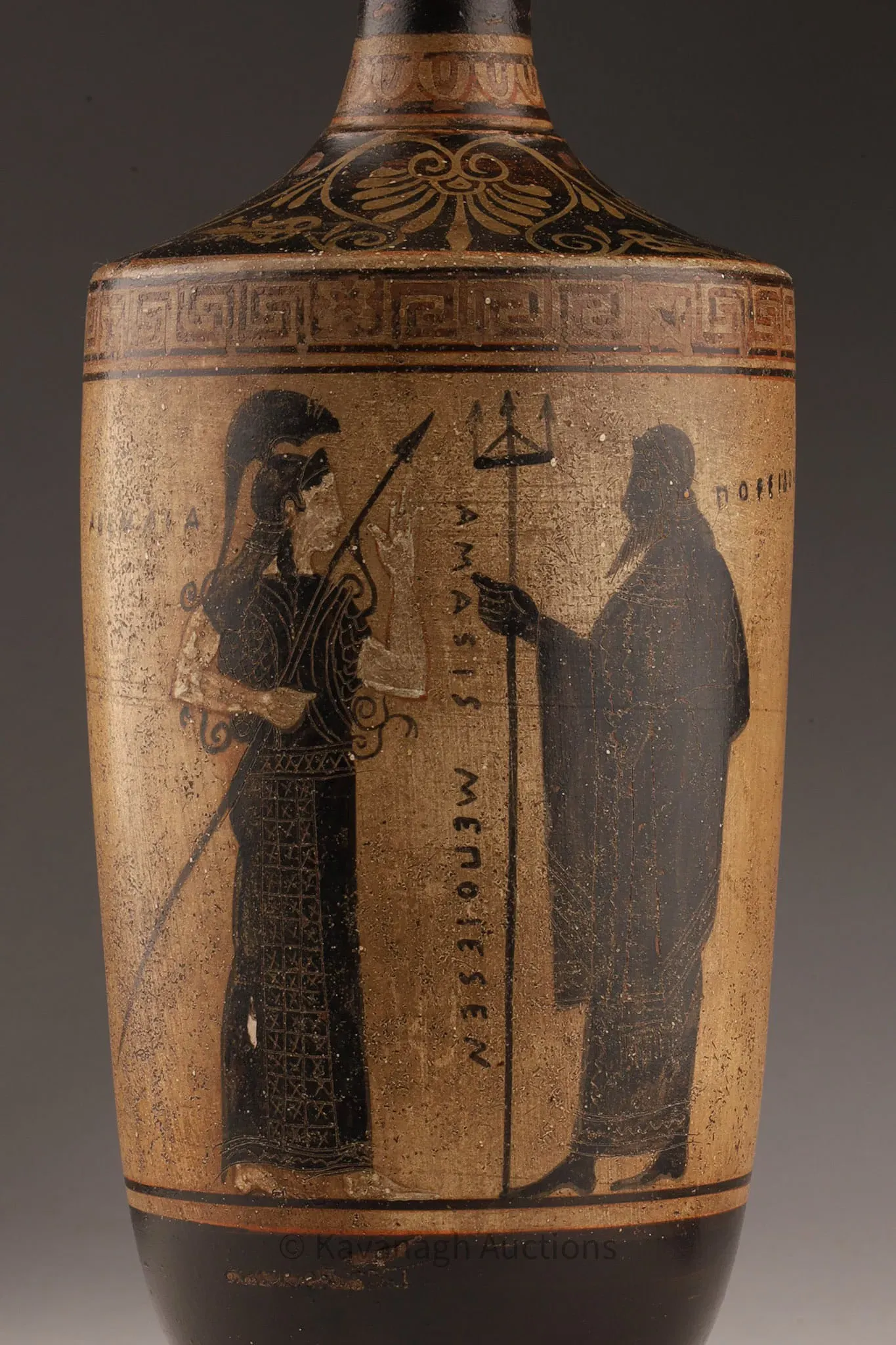 Attic Black-Figure Lekythos with Athena and Poseidon thumbnail 3