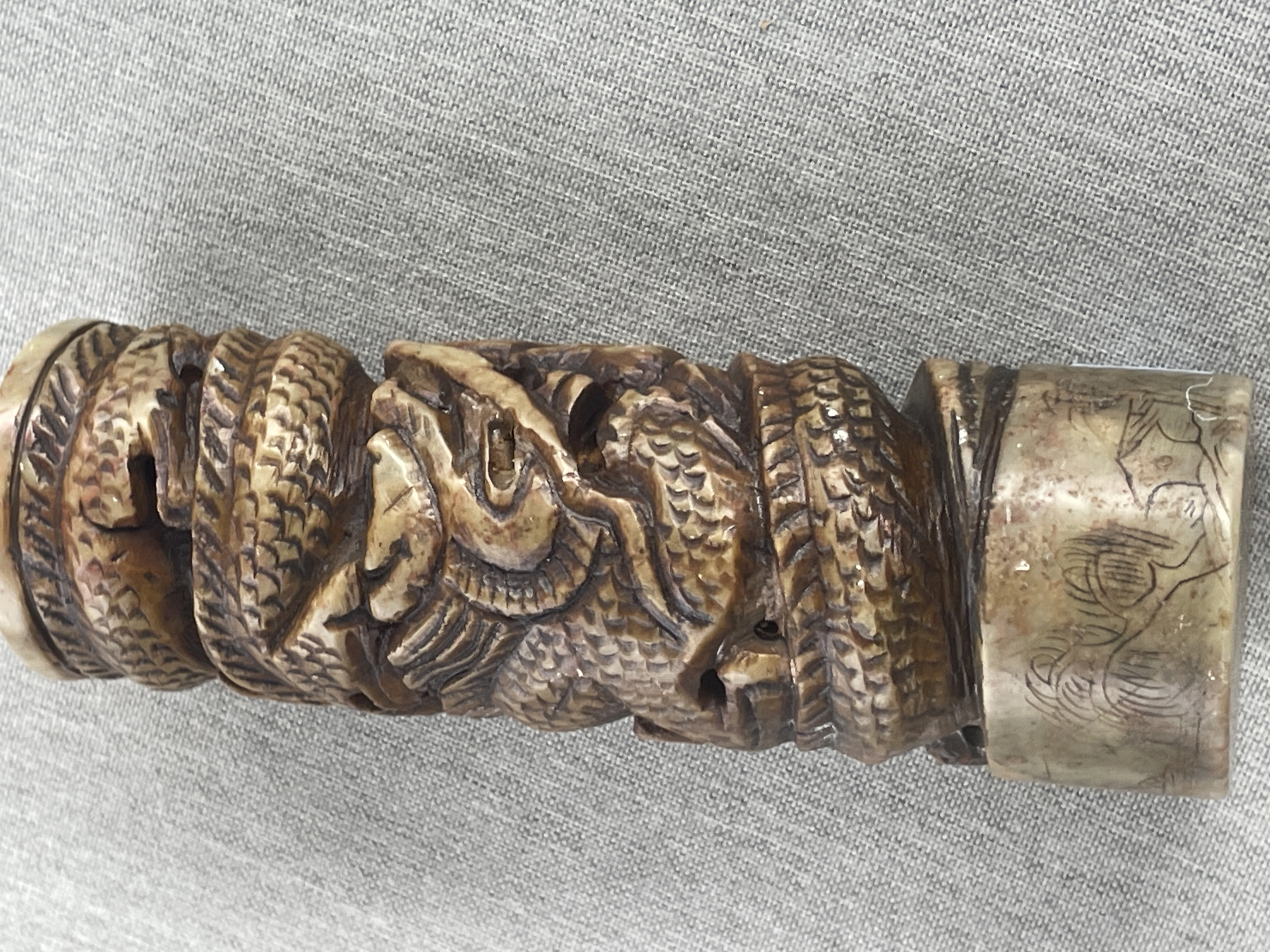 Chinese Carved Bone Dragon Brush Holder