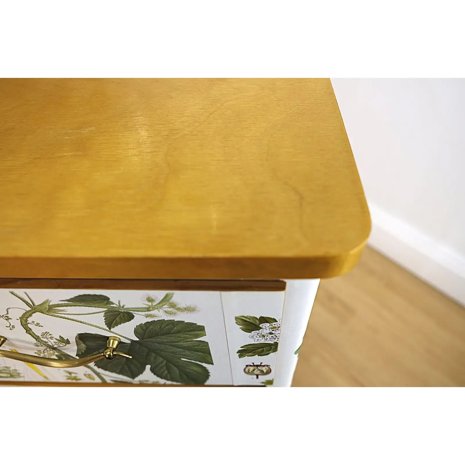 Scandinavian Modern Botanical Decoupage Pine Chest of Drawers thumbnail 6