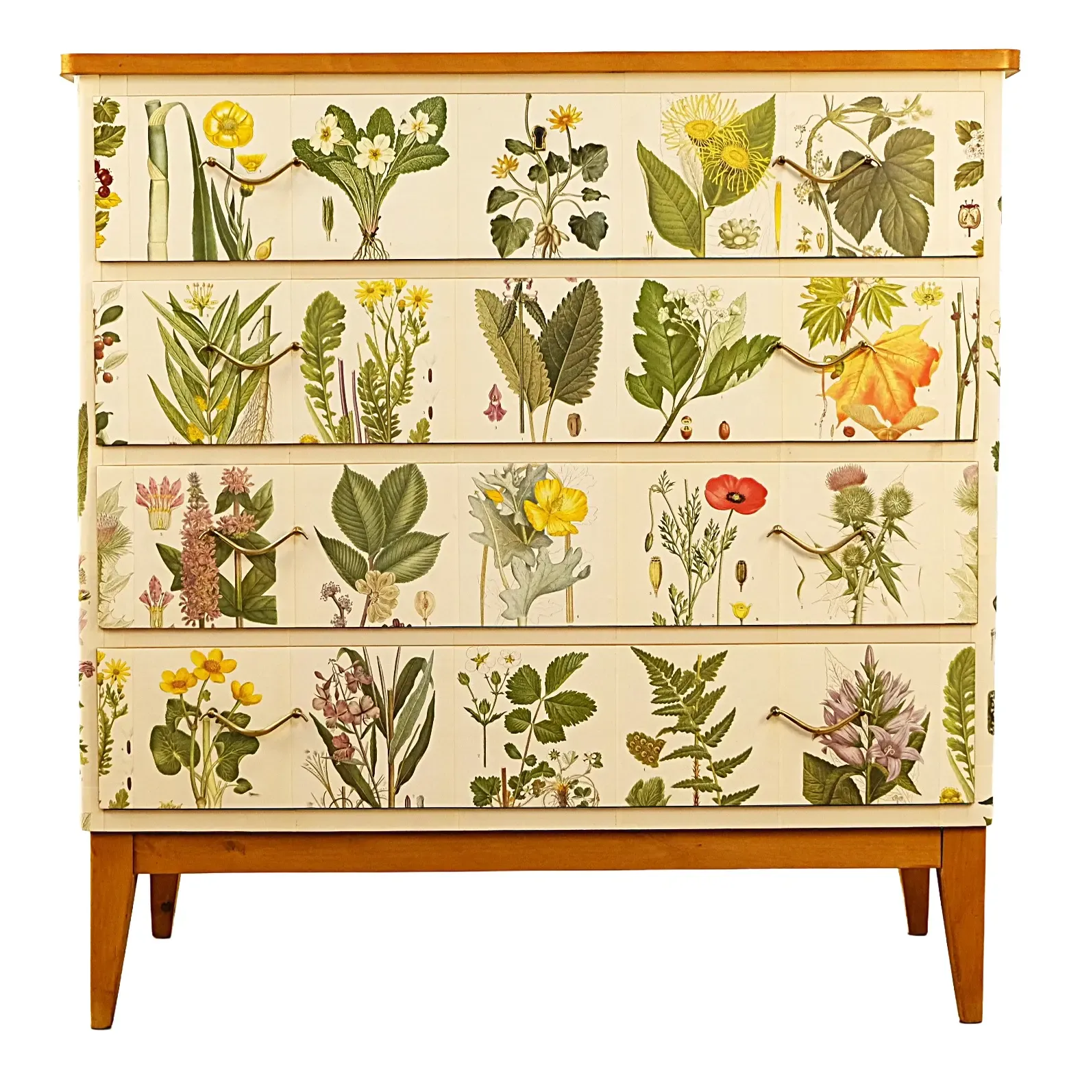 Scandinavian Modern Botanical Decoupage Pine Chest of Drawers thumbnail 8