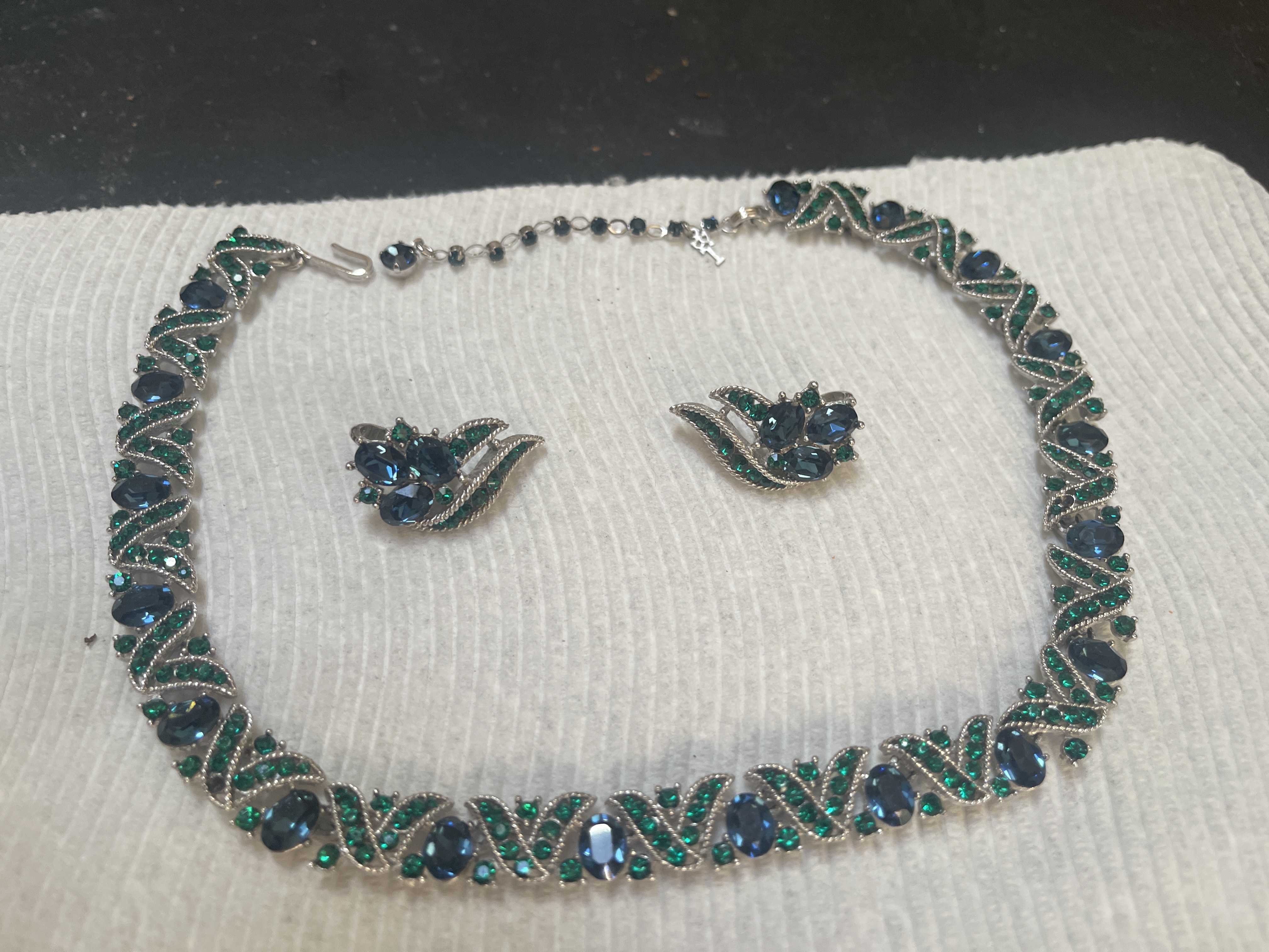 Silver-Tone Rhinestone Necklace and Brooch Set