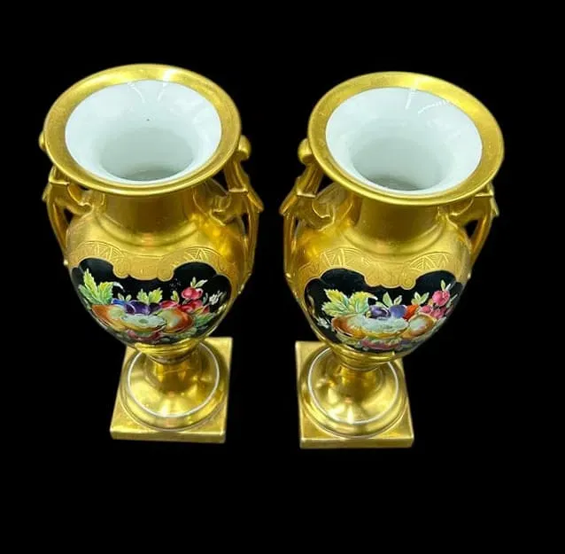 French Empire Period Dagoty Paris Gilt Porcelain Vases (Pair) thumbnail 2