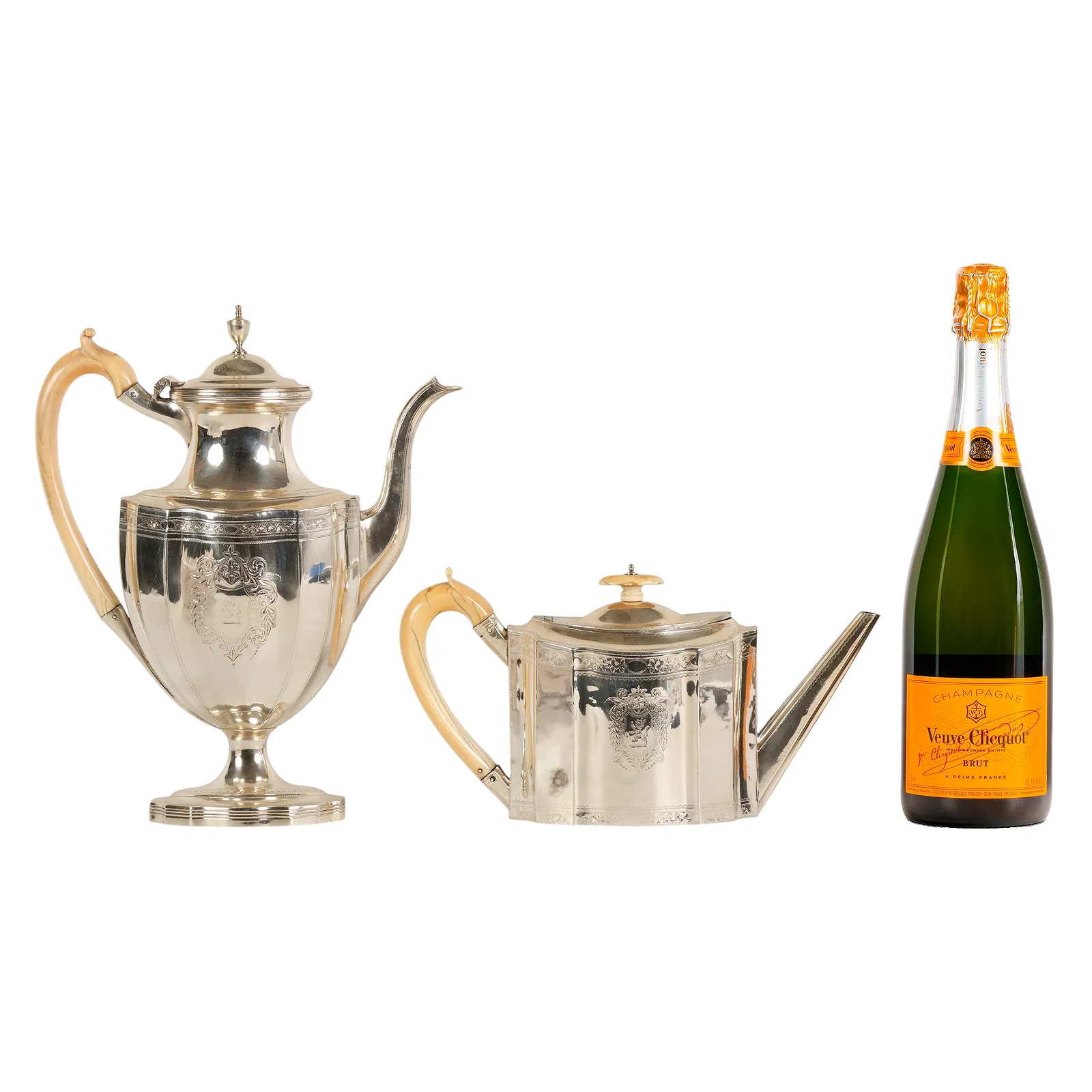 English Edwardian Silver-Plated Tea and Coffee Pot Garniture, Hallmarked 1900