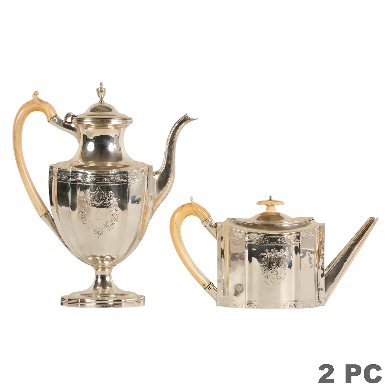 English Edwardian Silver-Plated Tea and Coffee Pot Garniture, Hallmarked 1900 thumbnail 5