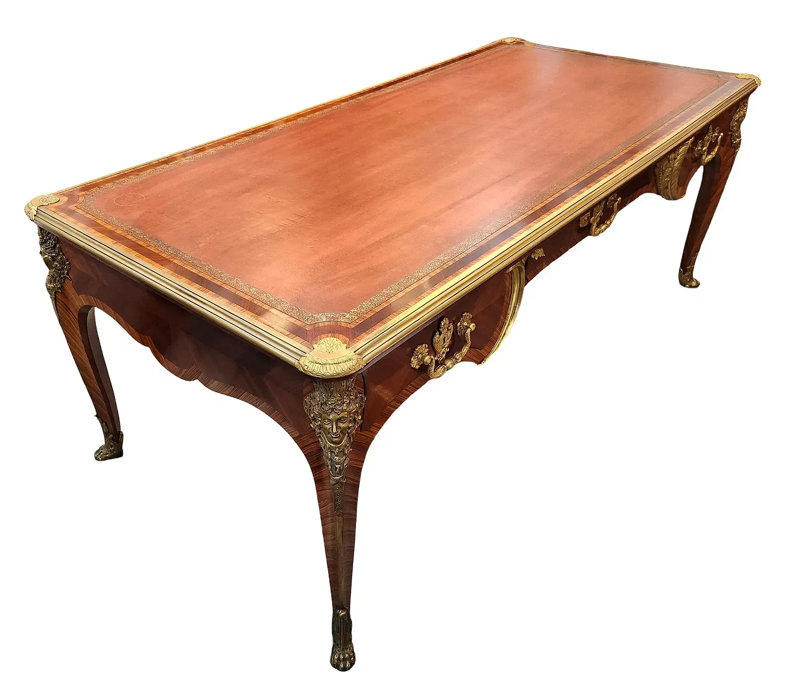 French Louis XV Style Kingwood and Gilt-Bronze Bureau Plat Writing Table thumbnail 2