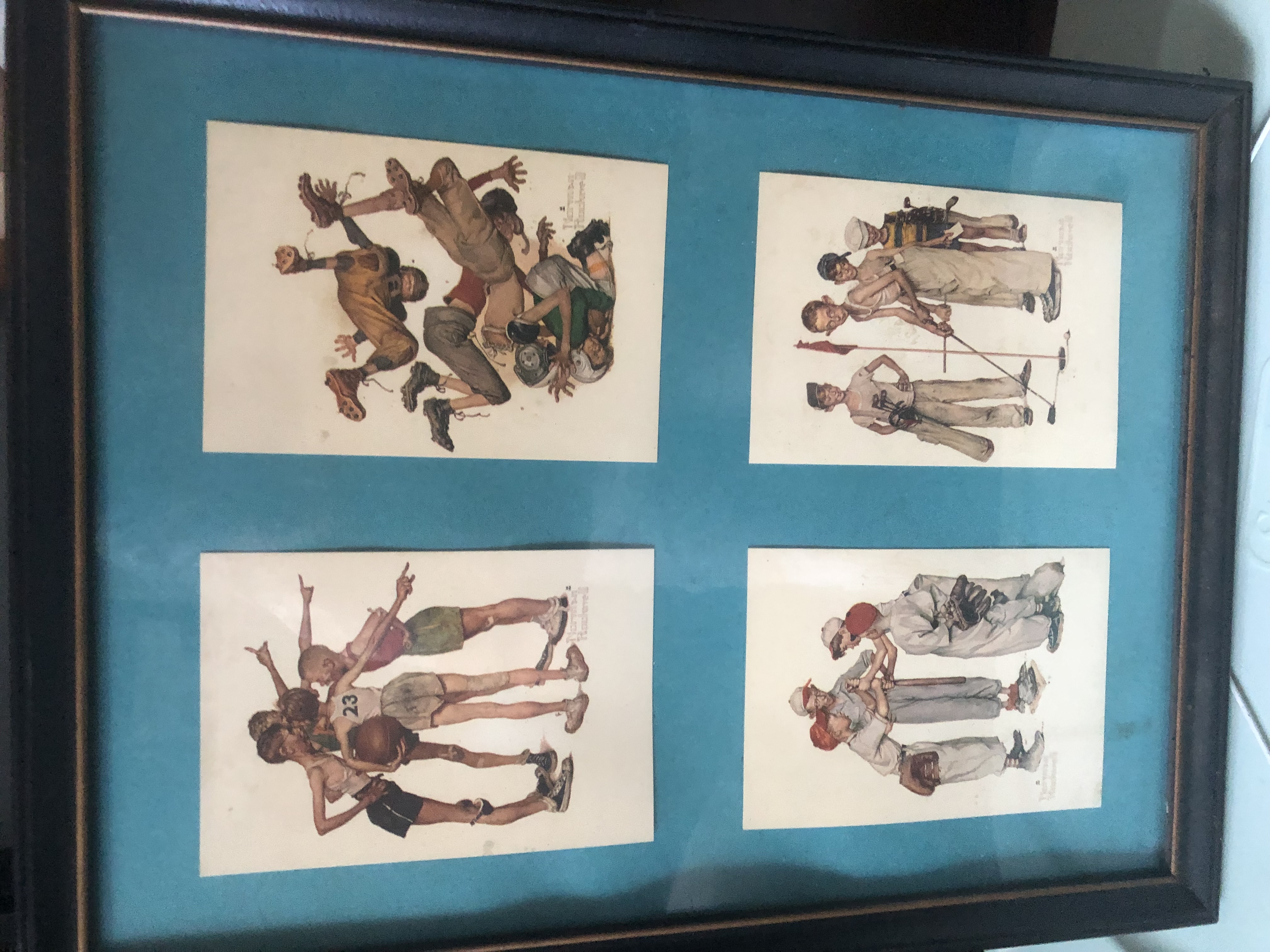 Norman Rockwell Sports Boys Lithograph Prints (Framed Set of Four)