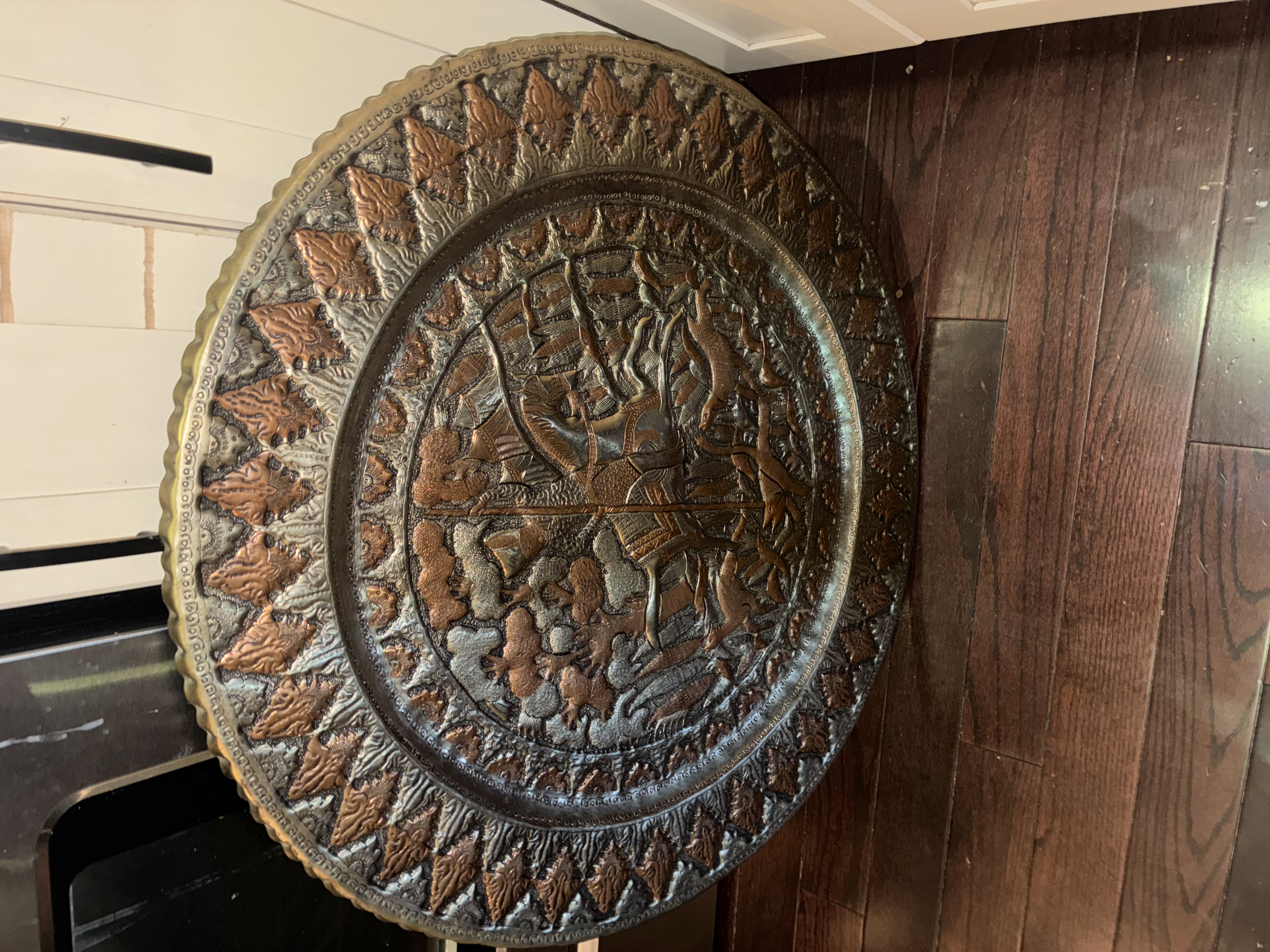 Ottoman Revival Brass and Copper Repoussé Charger
