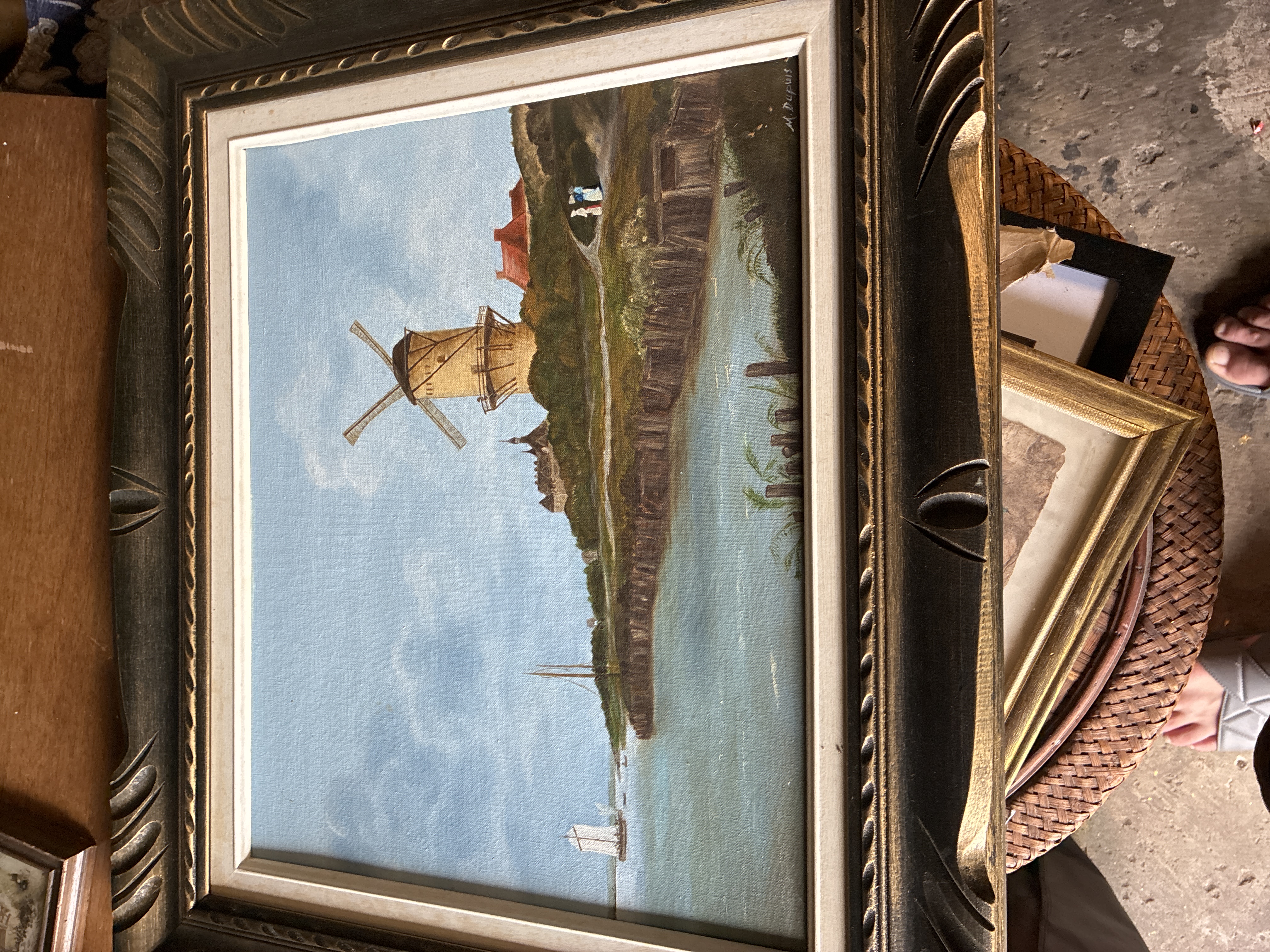 Dutch Windmill Landscape Oil Painting