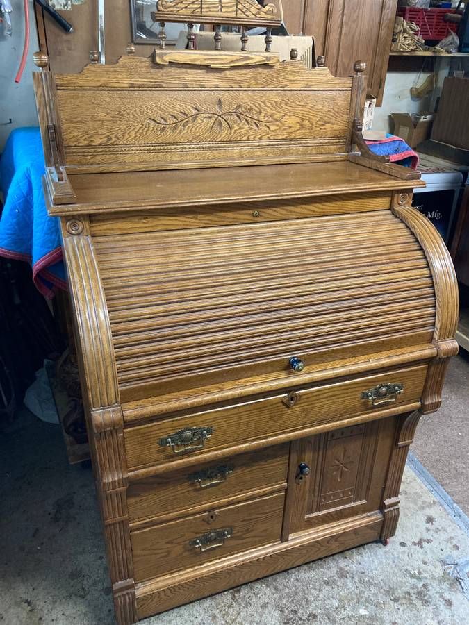 American Victorian Oak Roll-Top Desk
