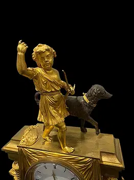 French Empire Period Ormolu and Patinated Bronze Mantel Clock by Dubuc Jeune thumbnail 9