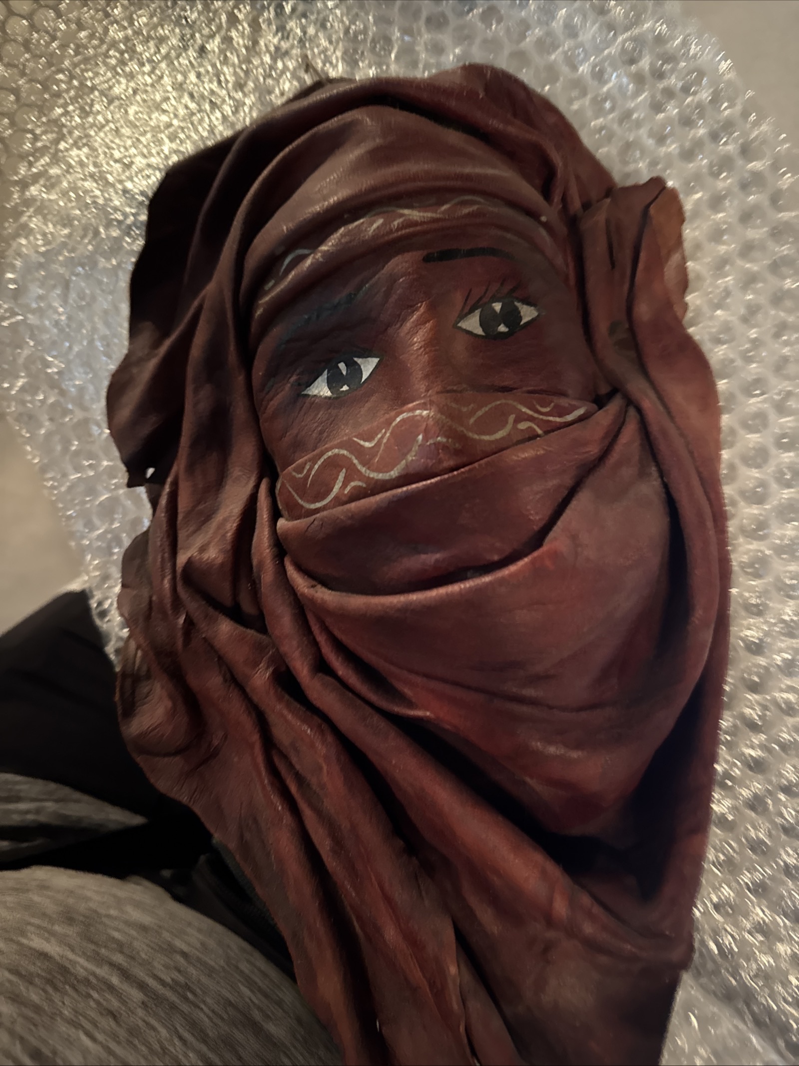 Moroccan Folk Art Leather Veiled Tuareg Portrait Wall Mask