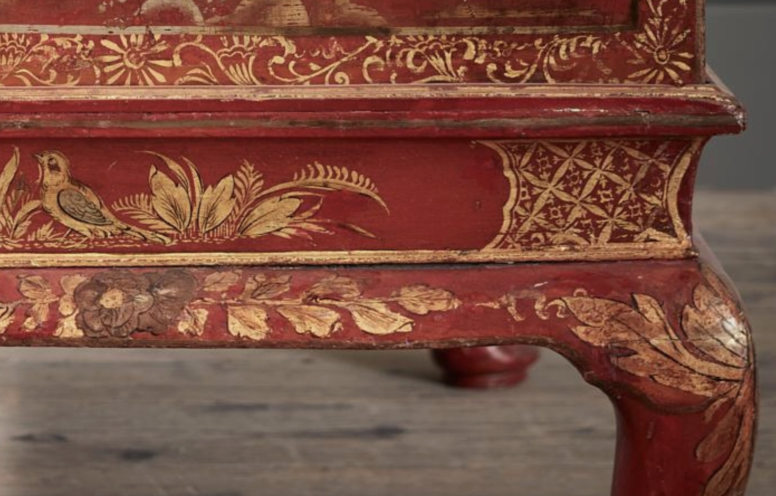 English George II Period Japanned Red Lacquer Table Cabinet on Stand thumbnail 4